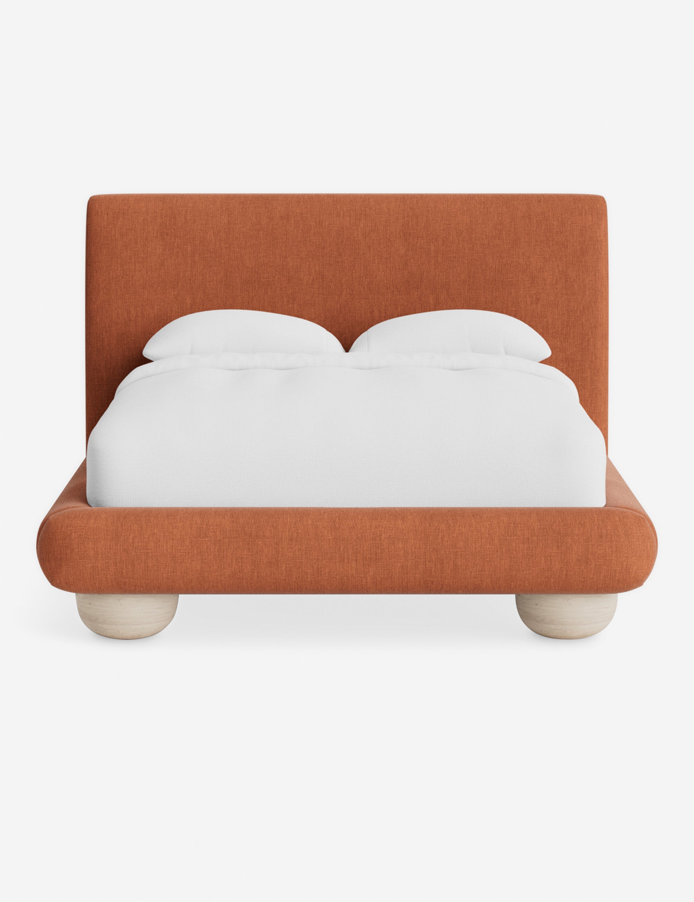 Rivo Platform Bed | Upholstered Frame, Light Wood Grain Base