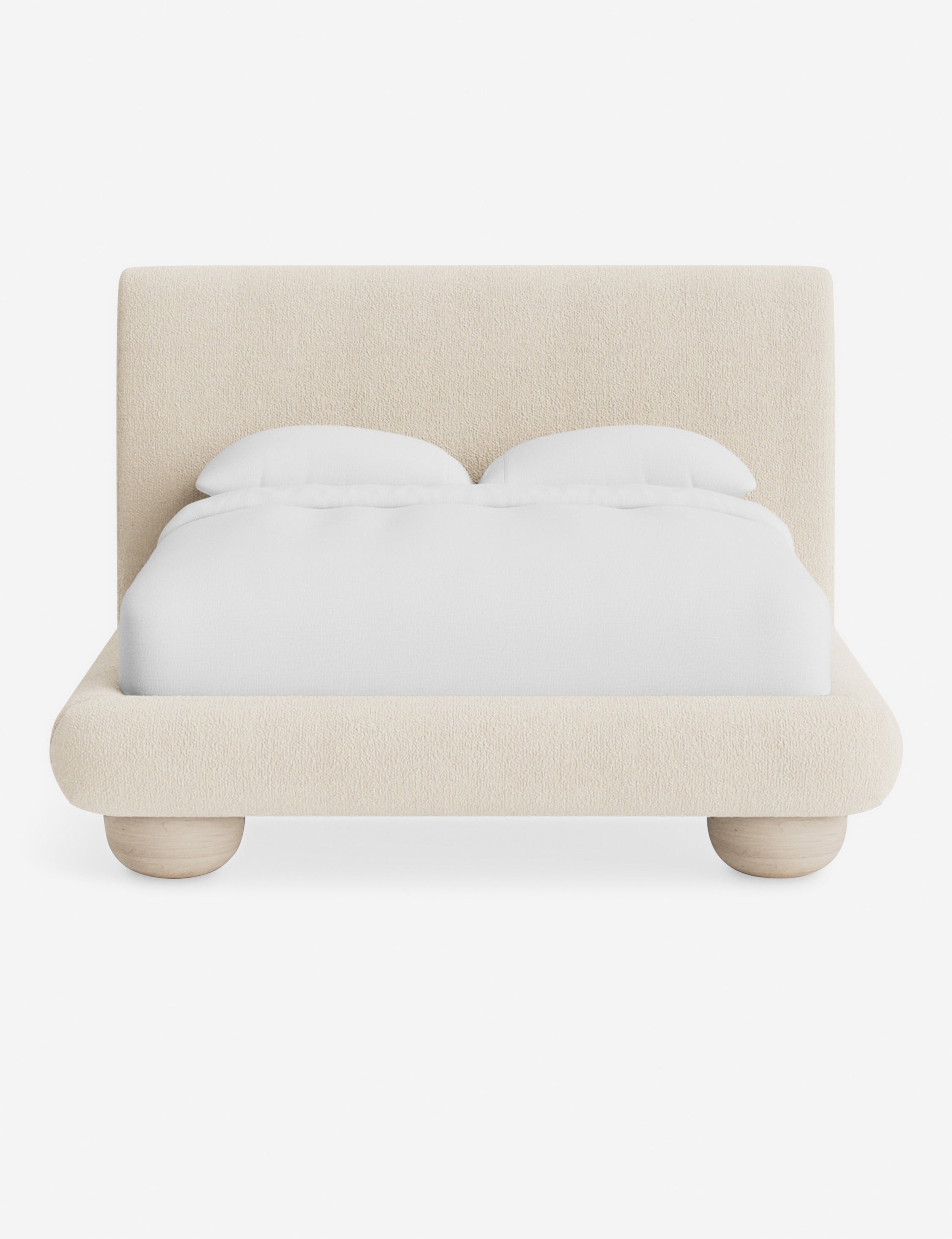 Rivo Platform Bed | Upholstered Frame, Light Wood Grain Base