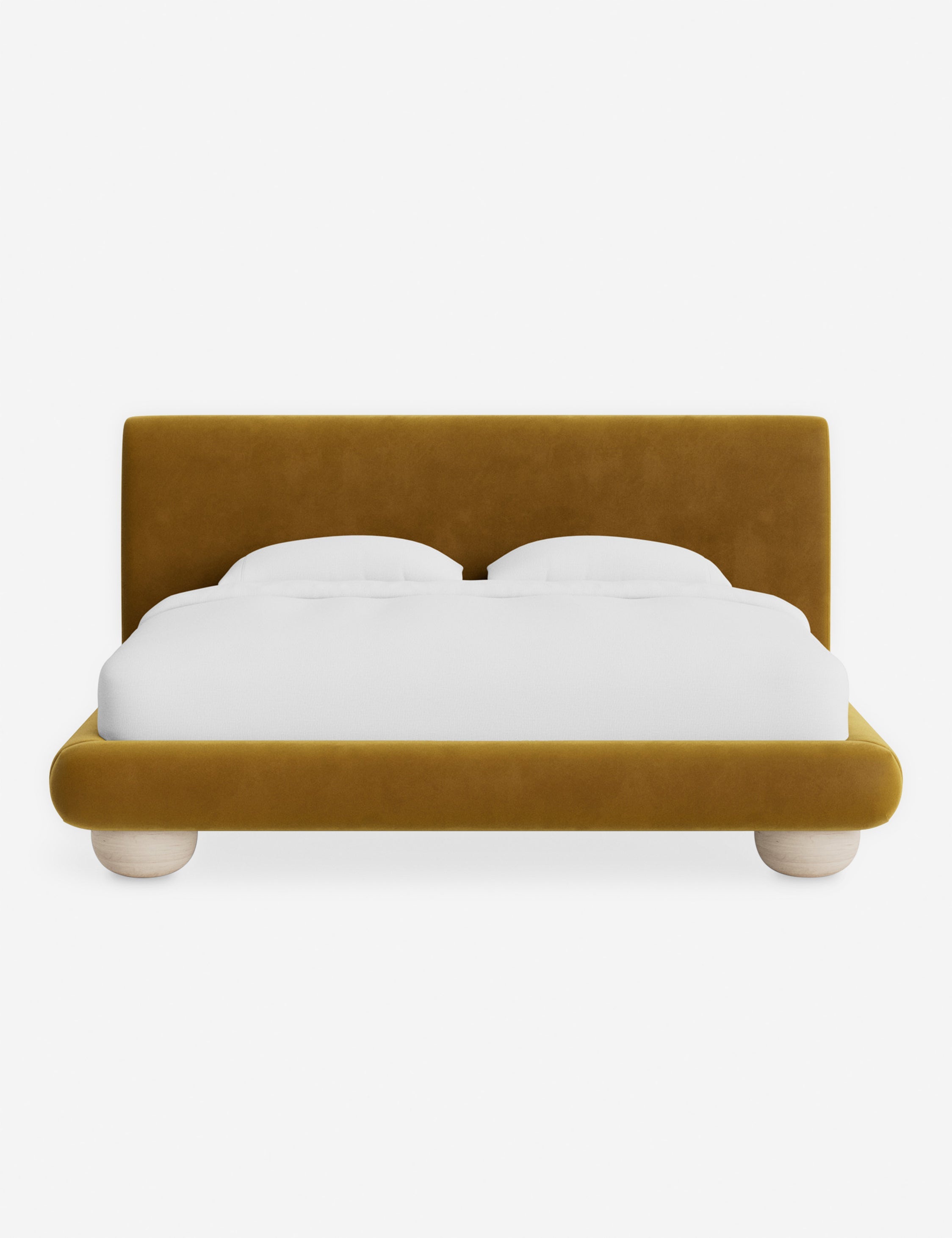 Rivo Platform Bed | Upholstered Frame, Light Wood Grain Base