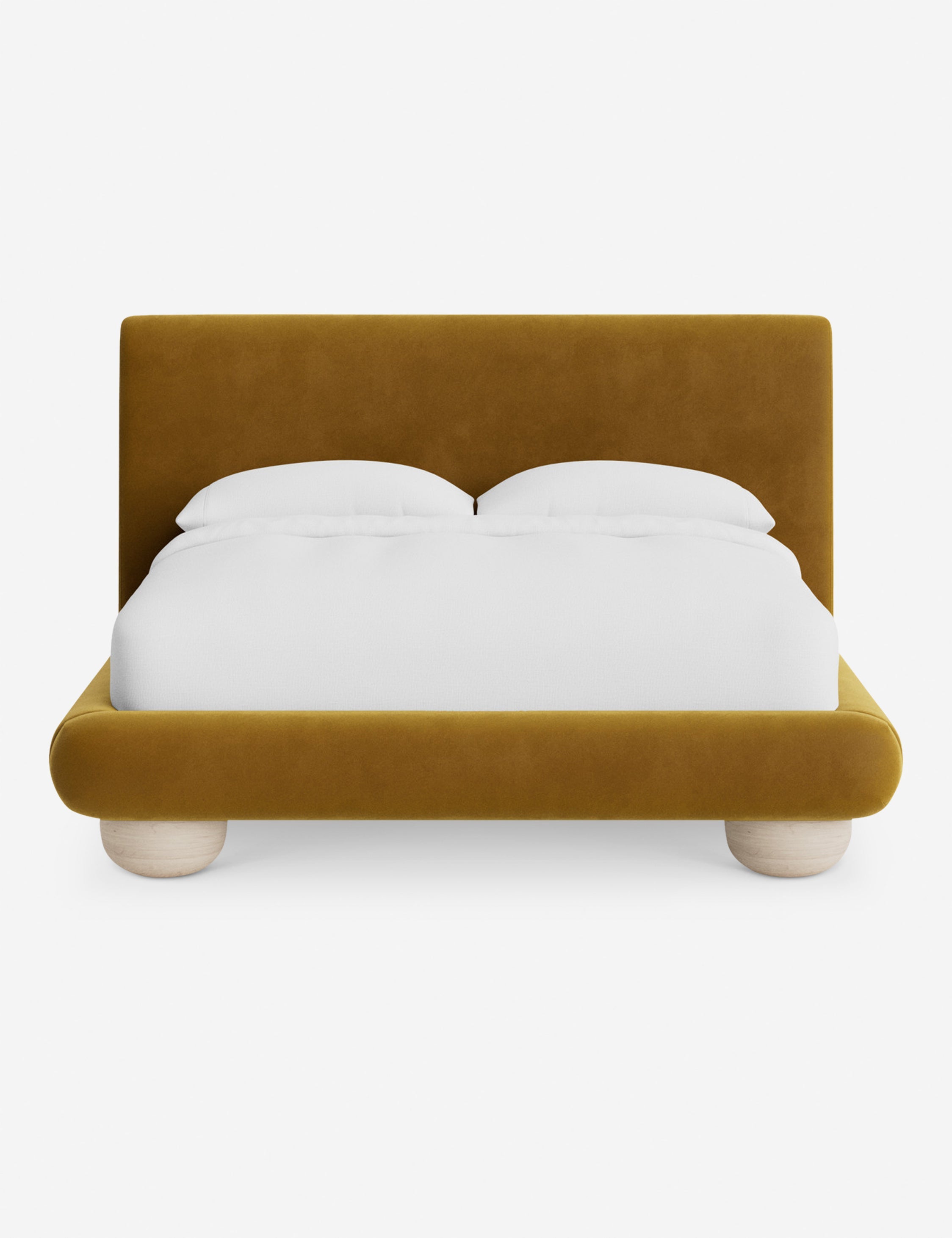 Rivo Platform Bed | Upholstered Frame, Light Wood Grain Base