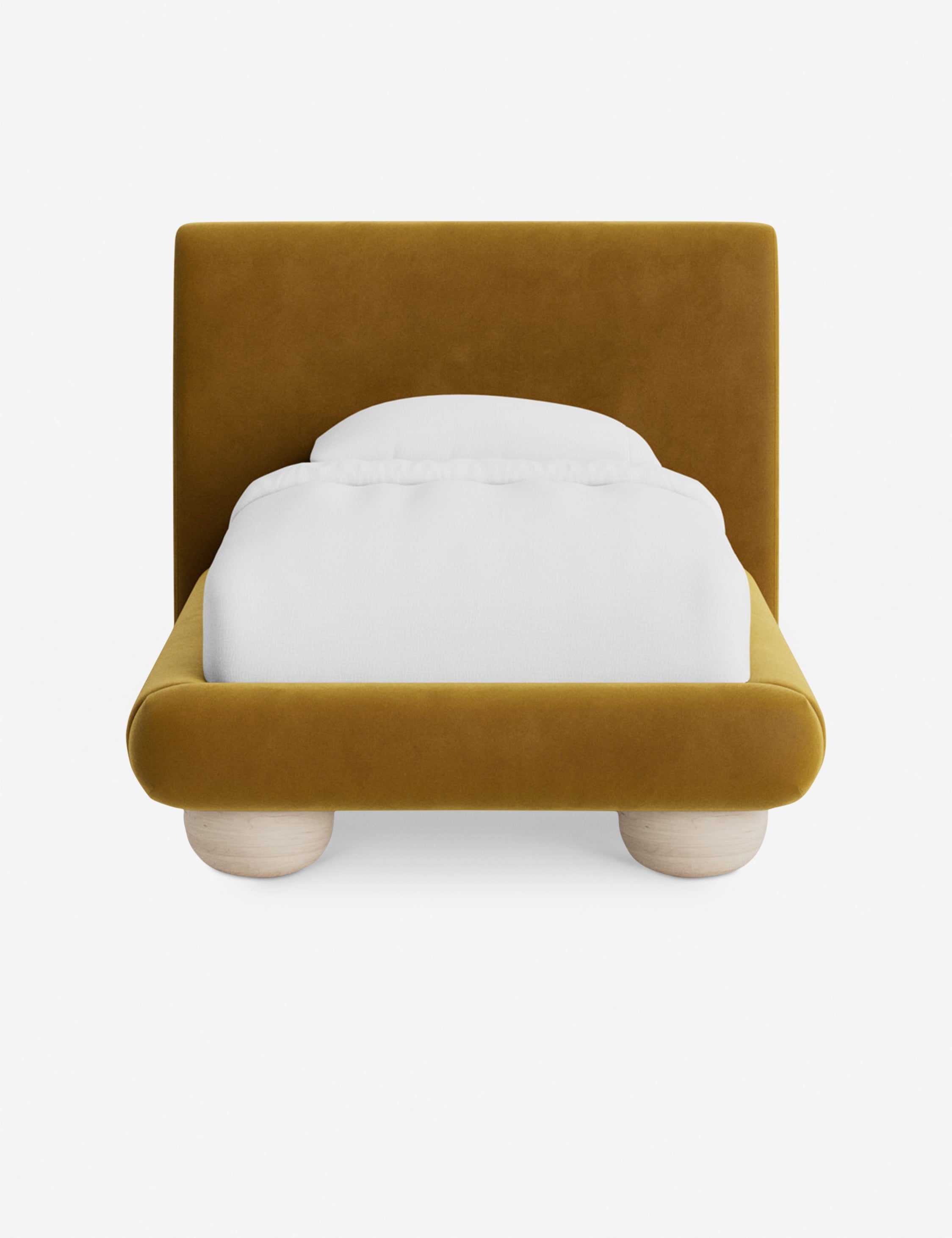Rivo Platform Bed | Upholstered Frame, Light Wood Grain Base