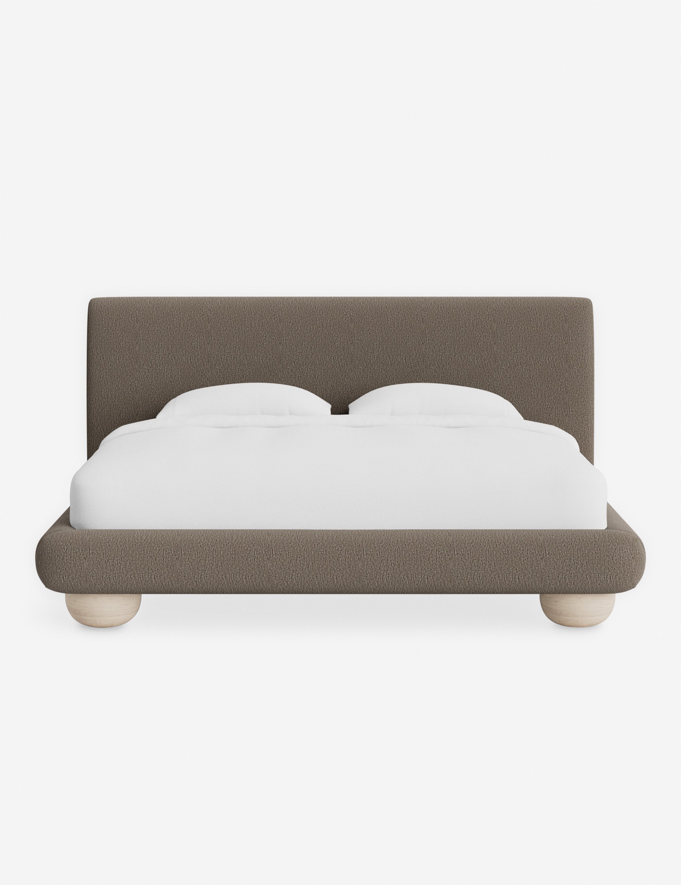 Rivo Platform Bed | Upholstered Frame, Light Wood Grain Base