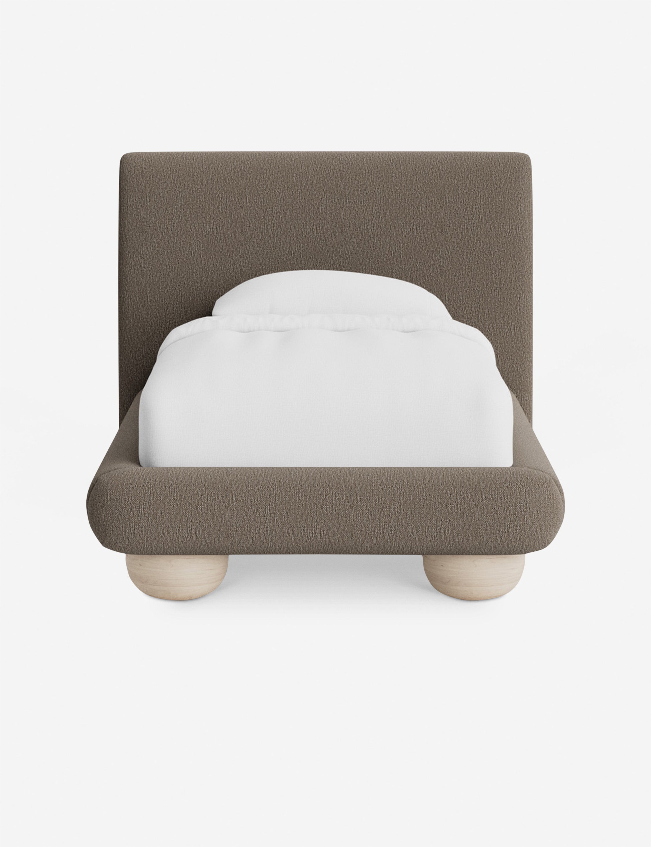 Rivo Platform Bed | Upholstered Frame, Light Wood Grain Base
