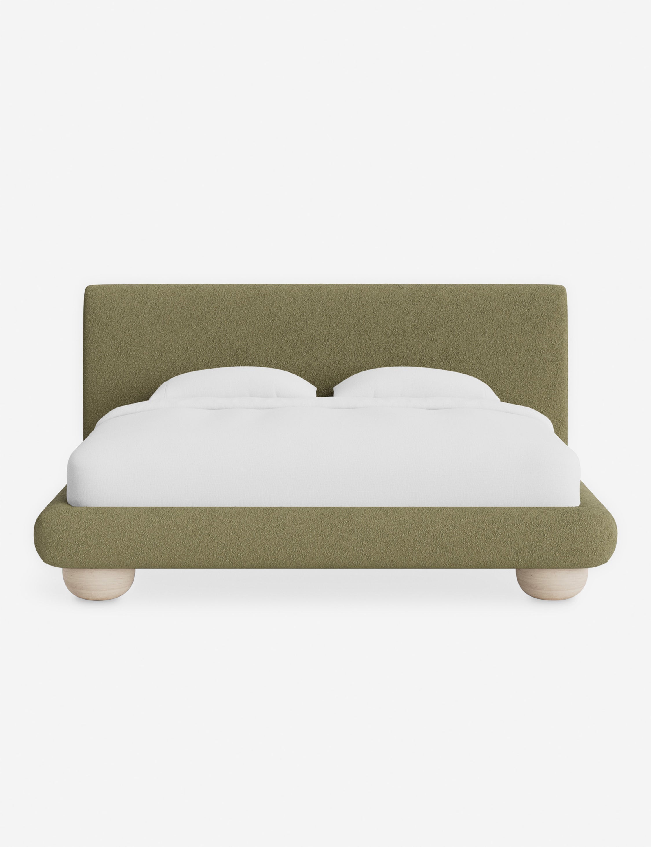 Rivo Platform Bed | Upholstered Frame, Light Wood Grain Base