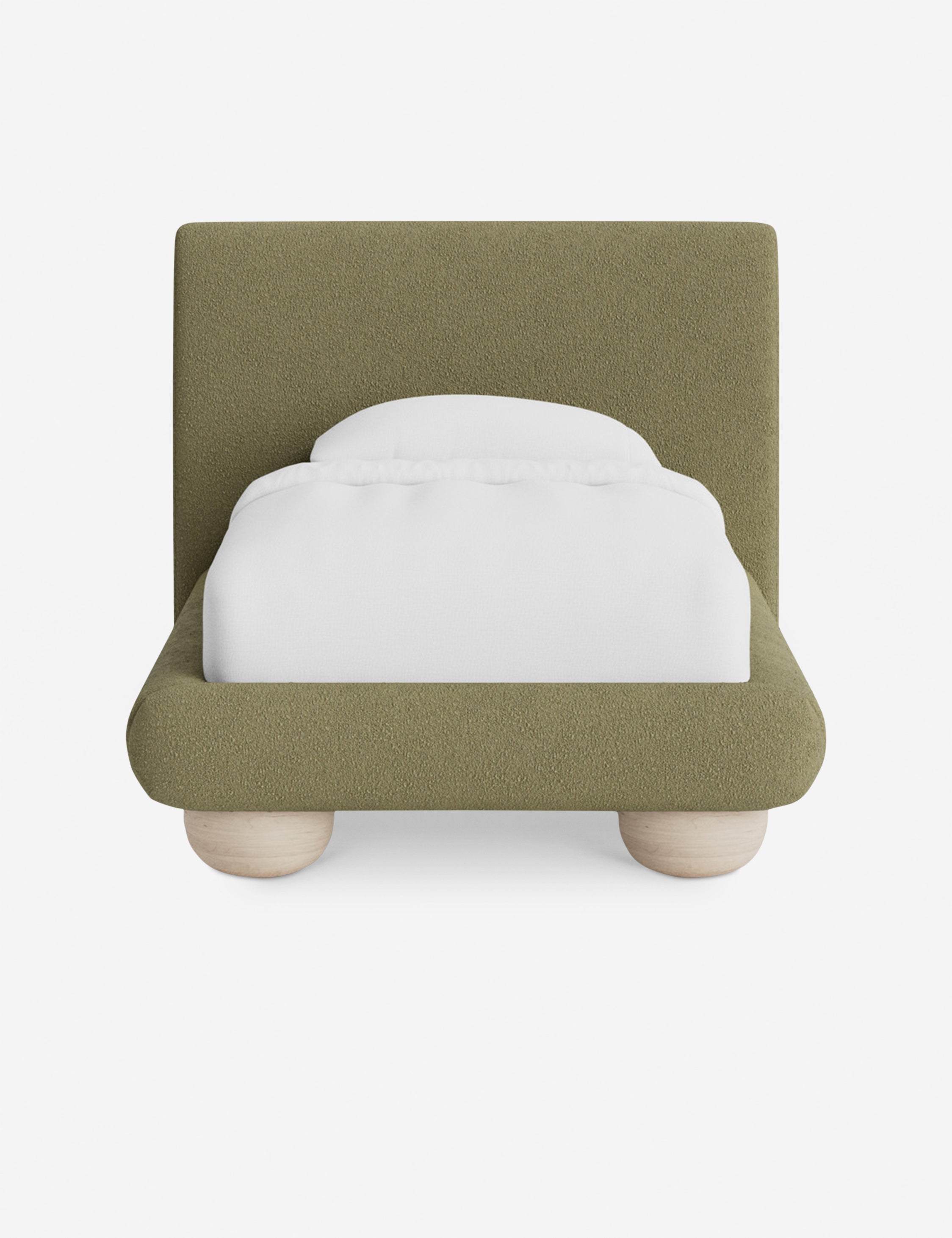 Rivo Platform Bed | Upholstered Frame, Light Wood Grain Base