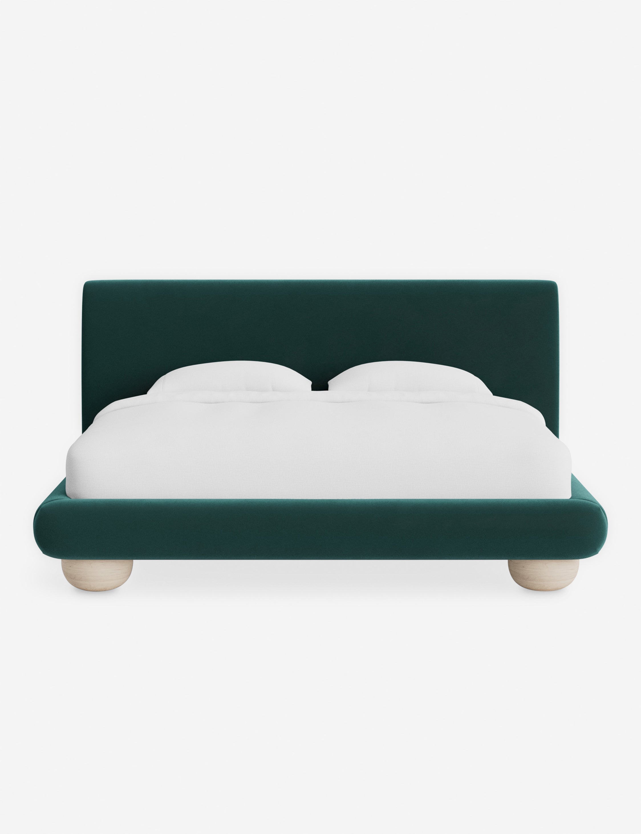 Rivo Platform Bed | Upholstered Frame, Light Wood Grain Base