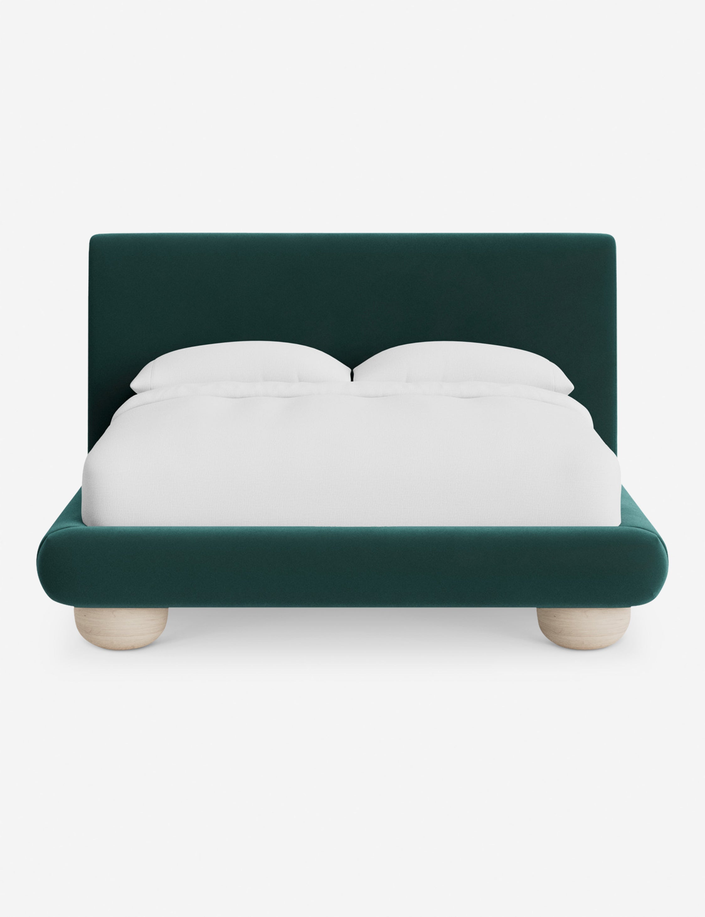 Rivo Platform Bed | Upholstered Frame, Light Wood Grain Base
