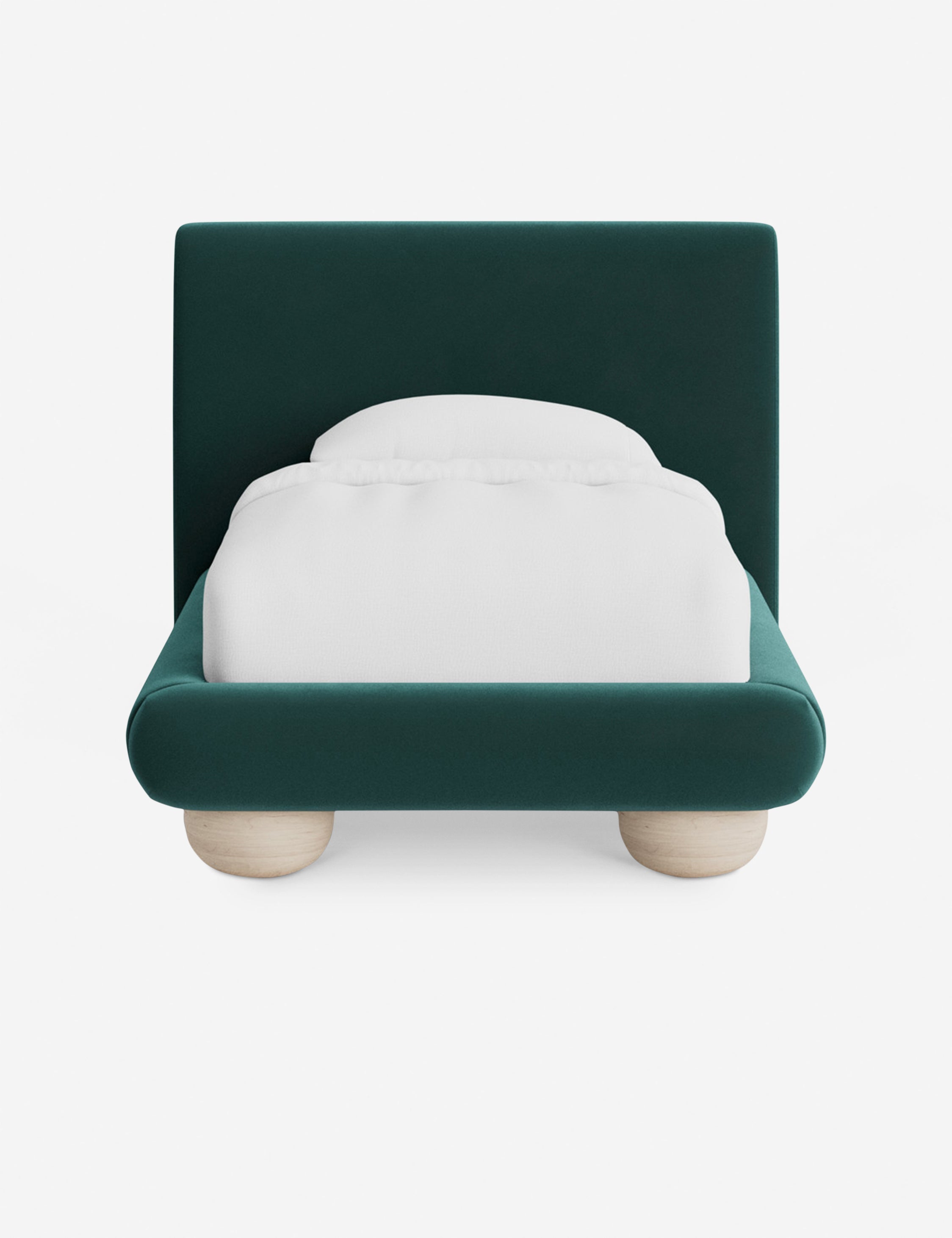 Rivo Platform Bed | Upholstered Frame, Light Wood Grain Base