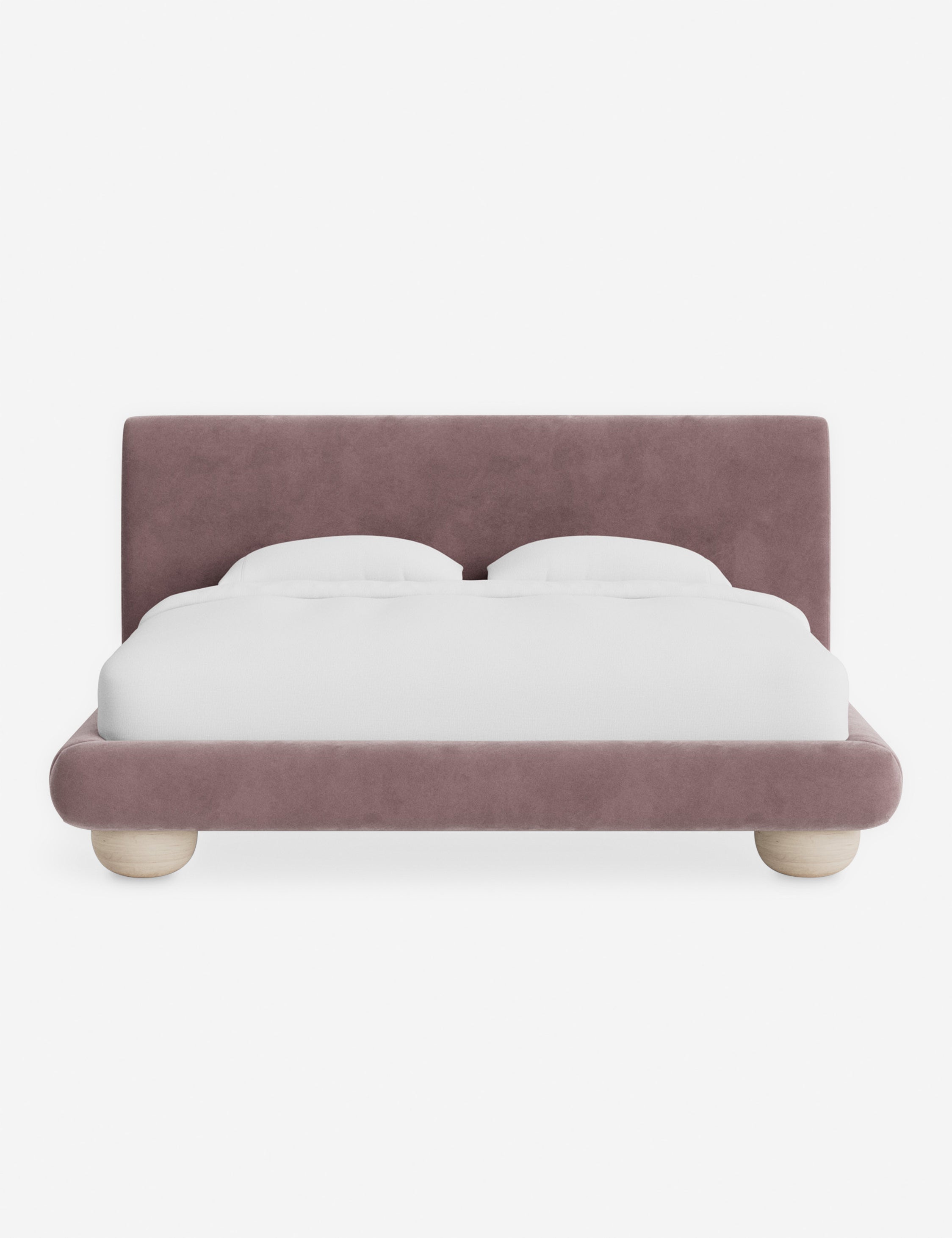 Rivo Platform Bed | Upholstered Frame, Light Wood Grain Base