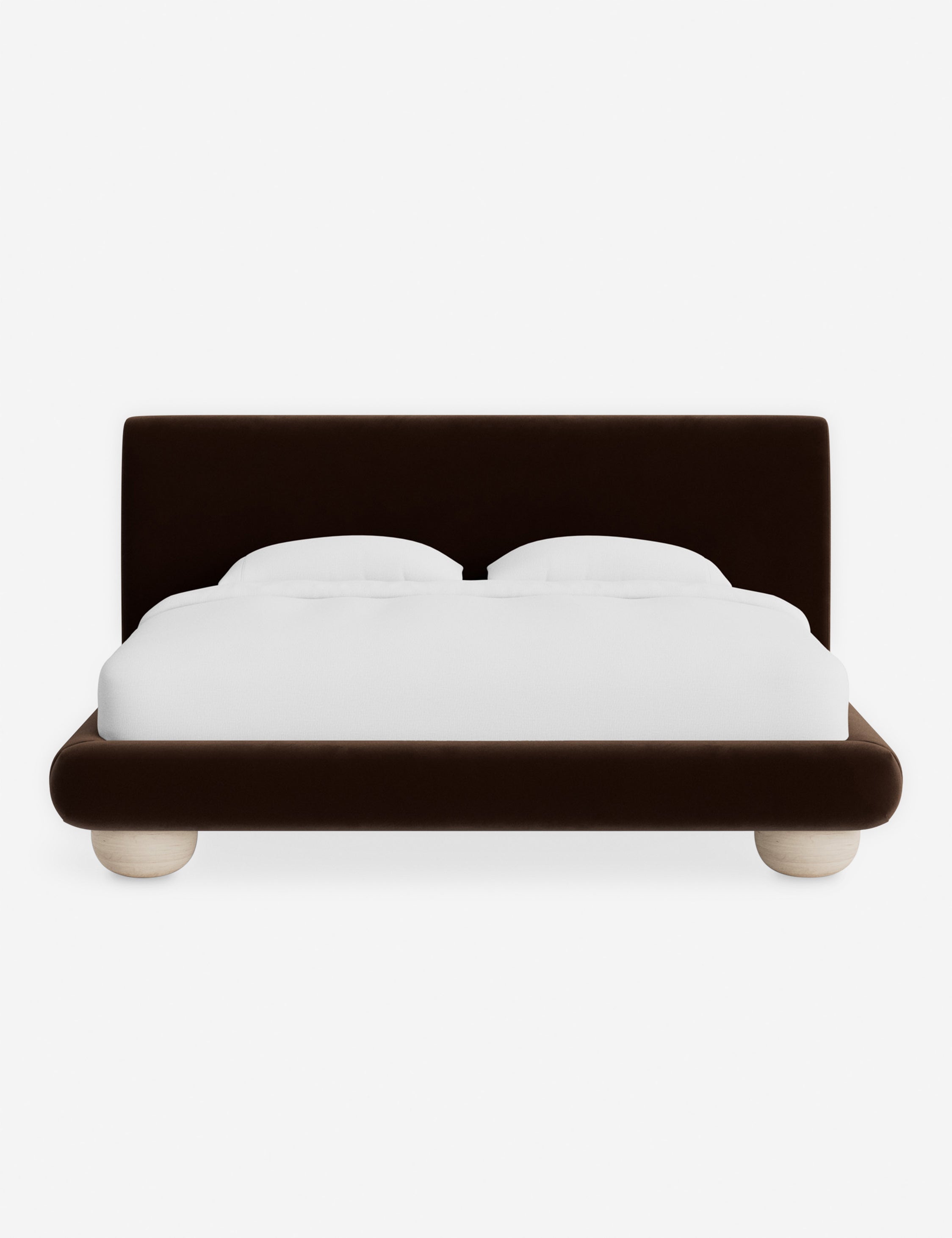 Rivo Platform Bed | Upholstered Frame, Light Wood Grain Base
