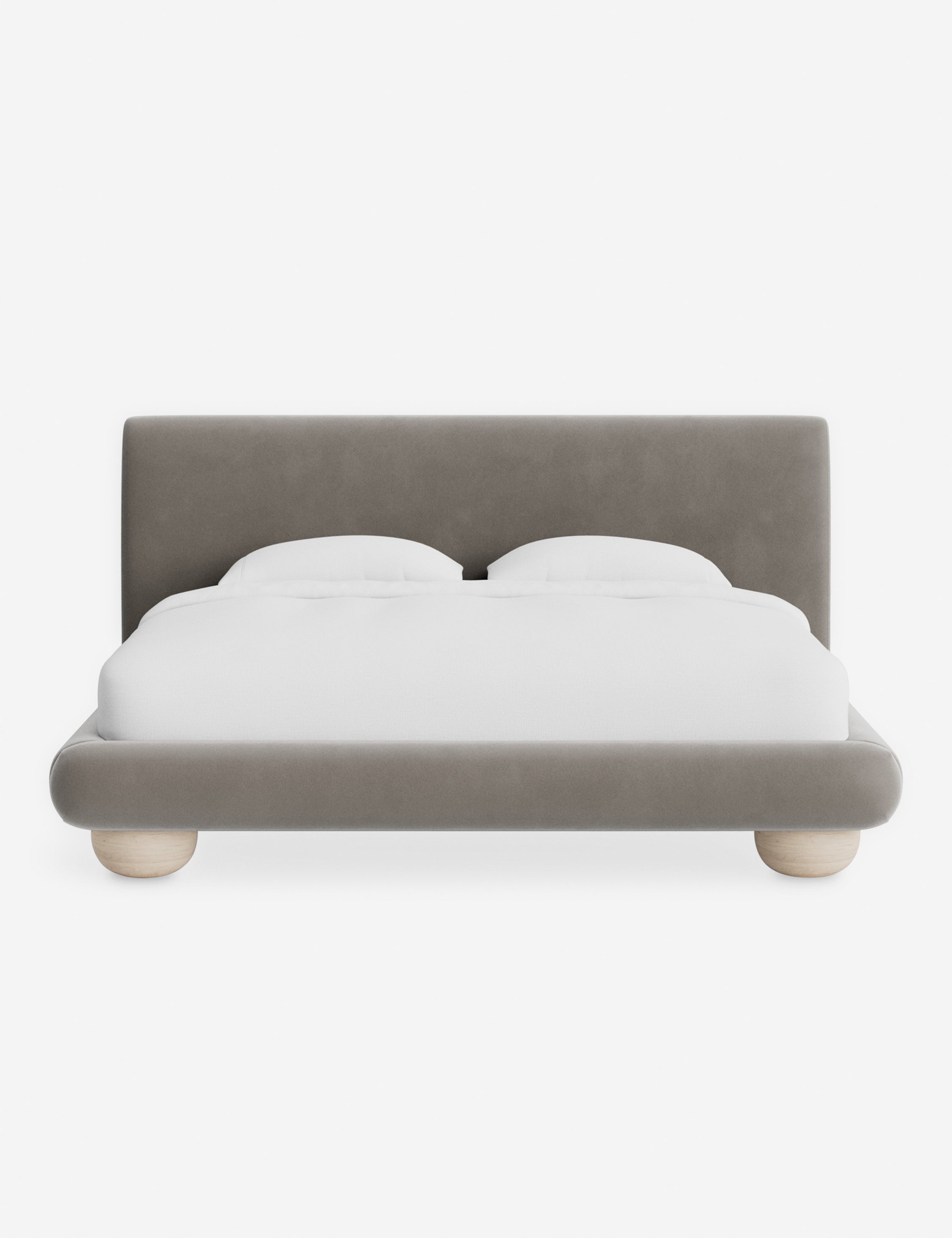 Rivo Platform Bed | Upholstered Frame, Light Wood Grain Base