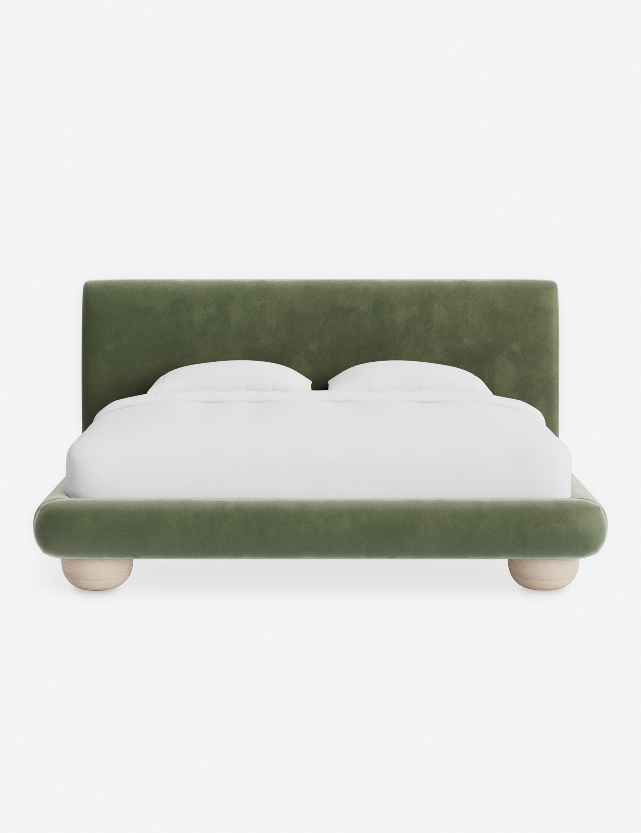 Rivo Platform Bed | Upholstered Frame, Light Wood Grain Base