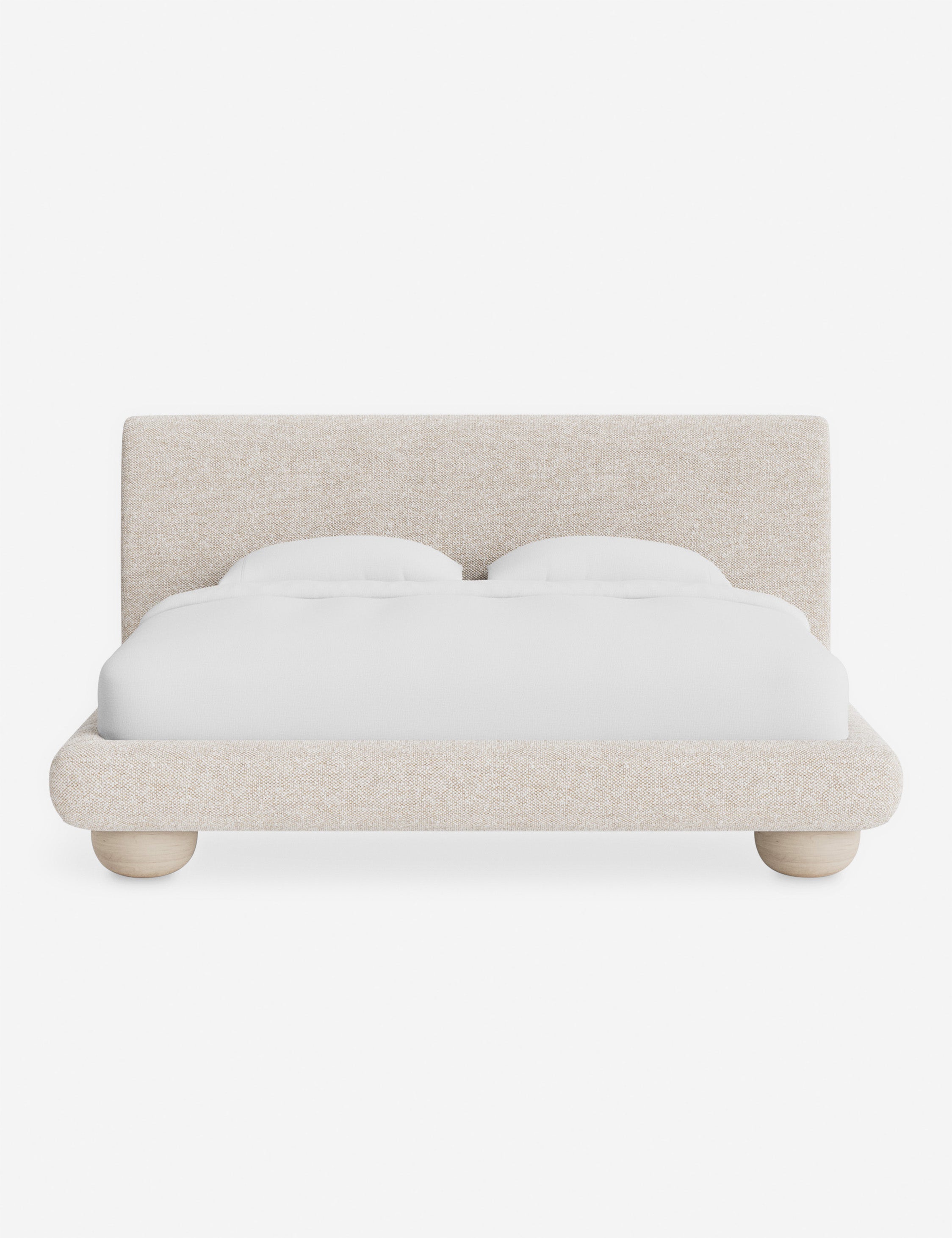 Rivo Platform Bed | Upholstered Frame, Light Wood Grain Base