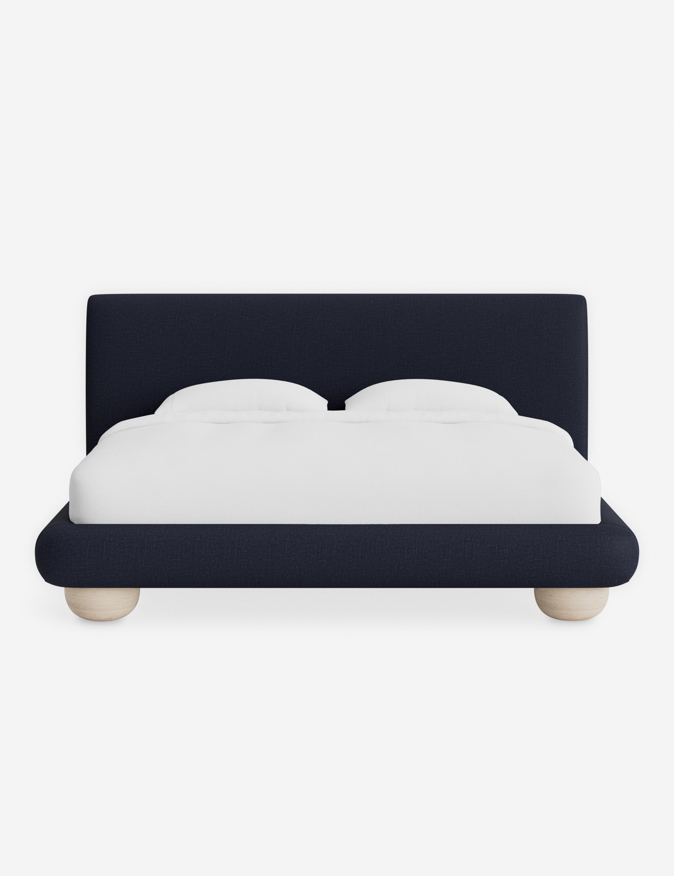 Rivo Platform Bed | Upholstered Frame, Light Wood Grain Base
