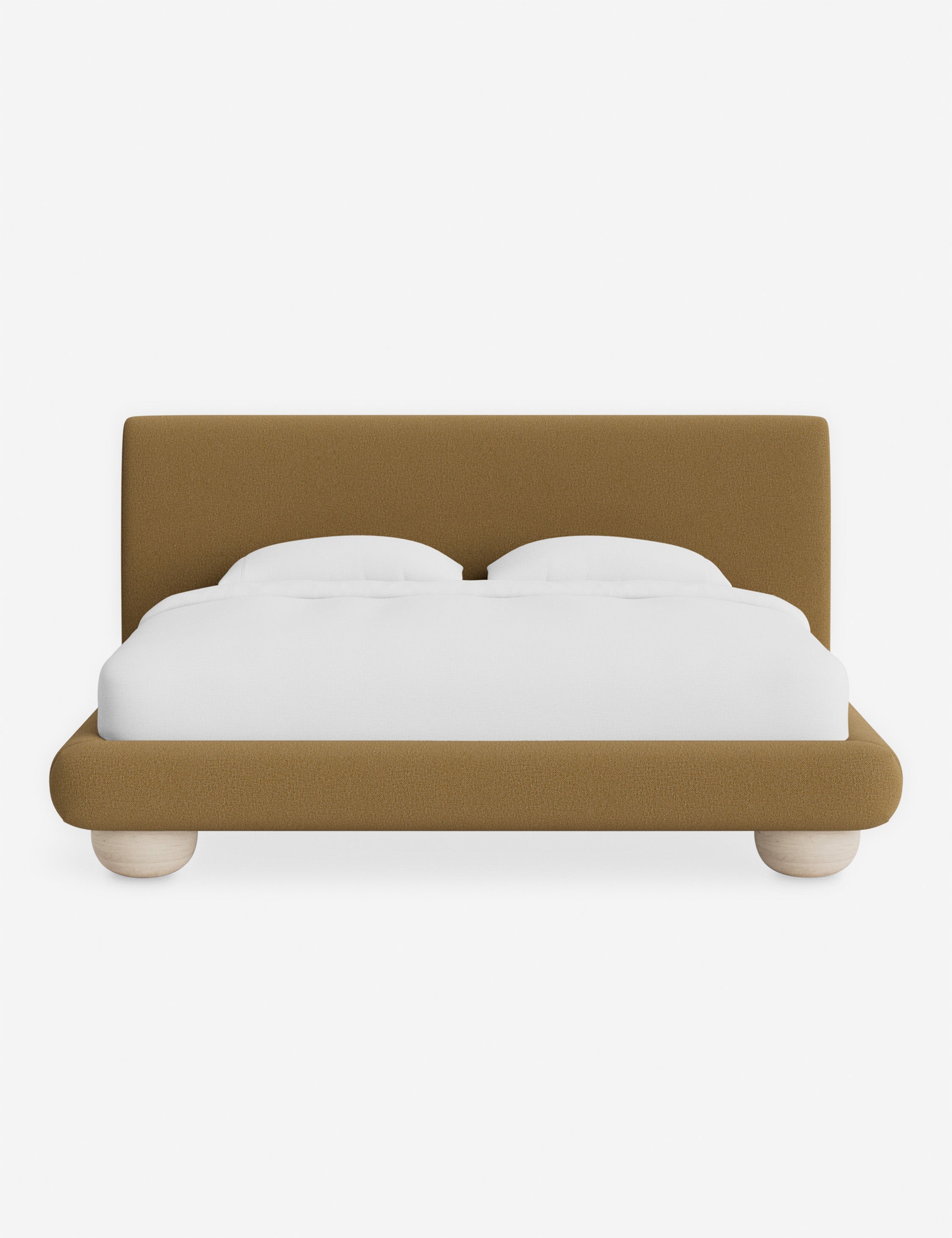 Rivo Platform Bed | Upholstered Frame, Light Wood Grain Base