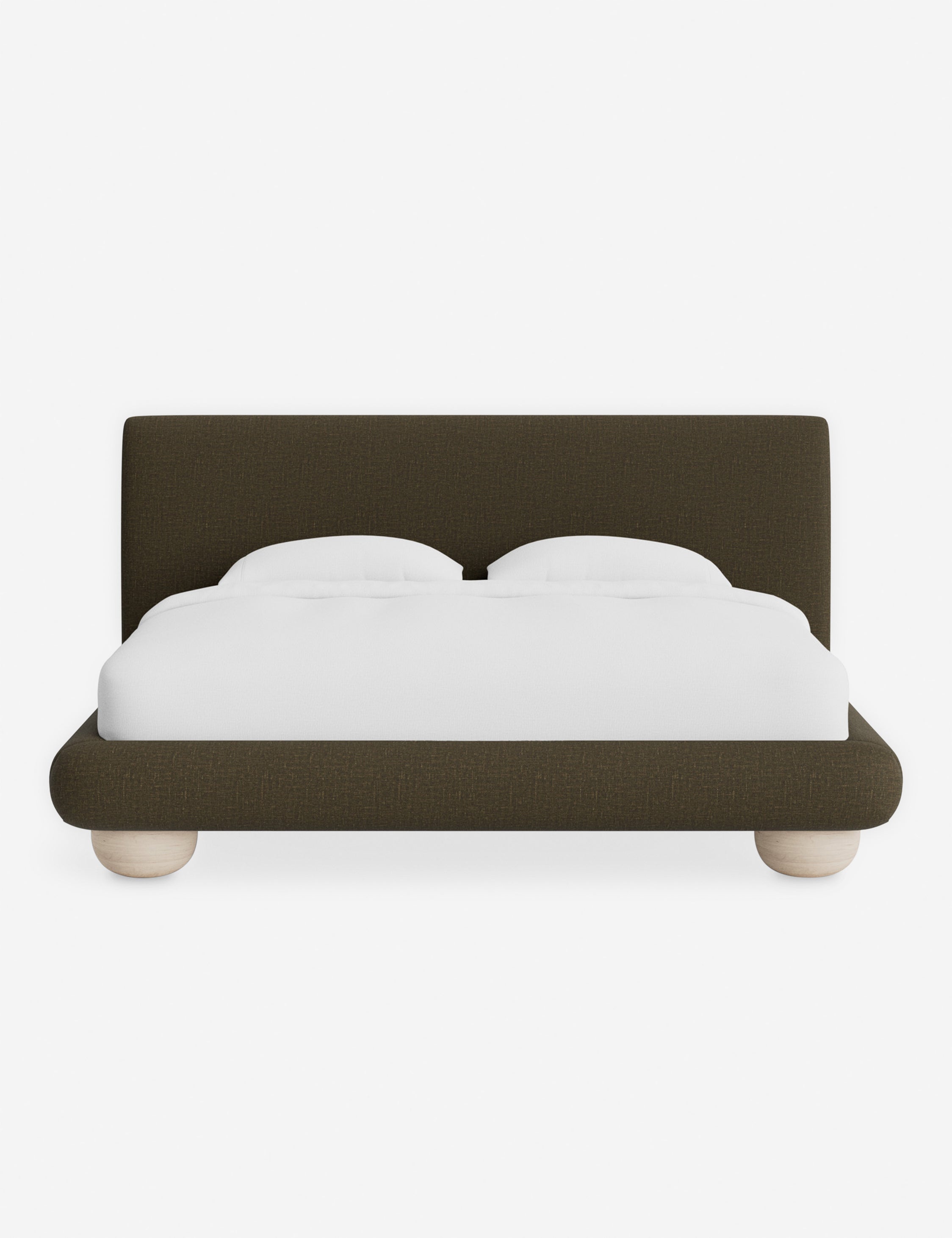 Rivo Platform Bed | Upholstered Frame, Light Wood Grain Base