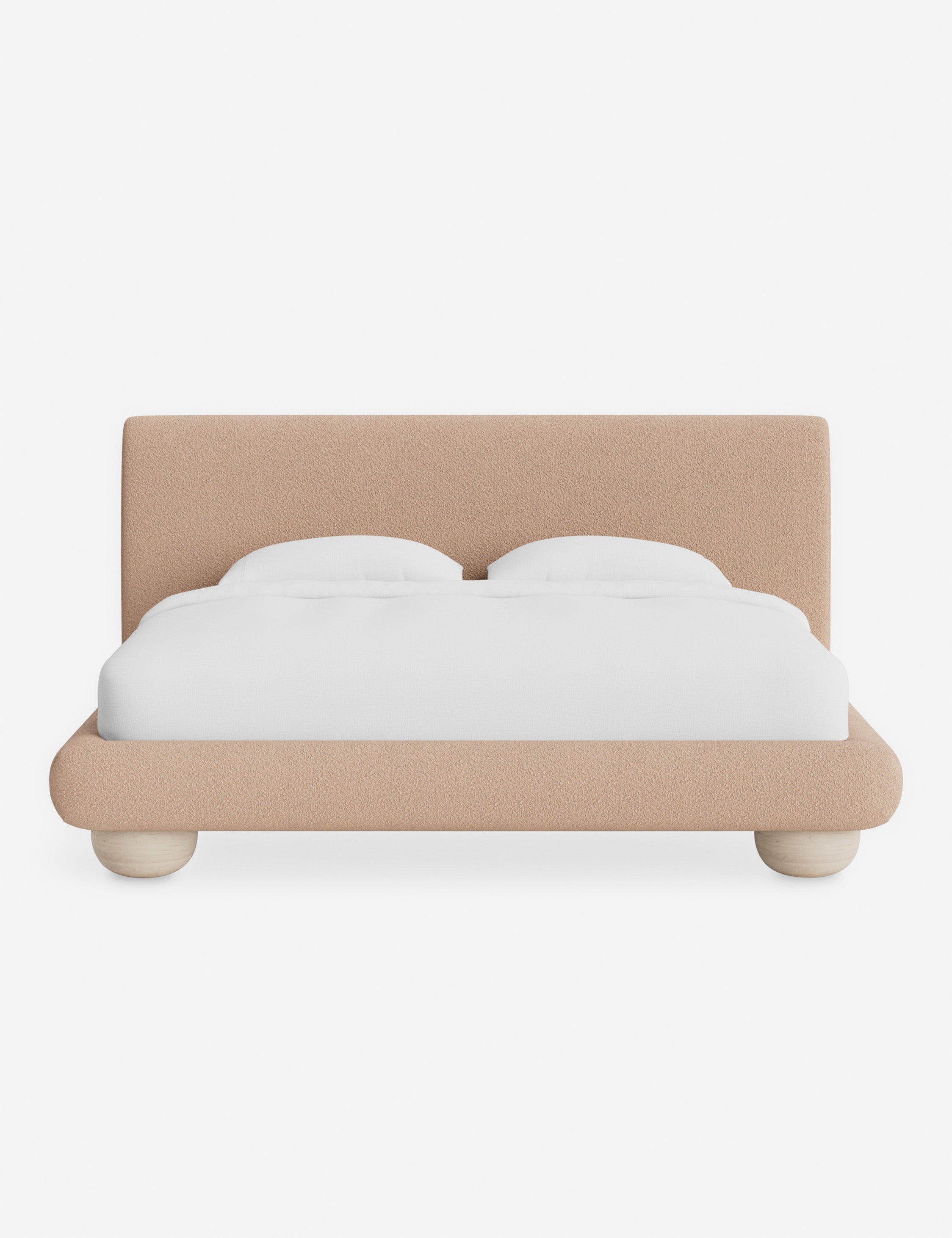 Rivo Platform Bed | Upholstered Frame, Light Wood Grain Base