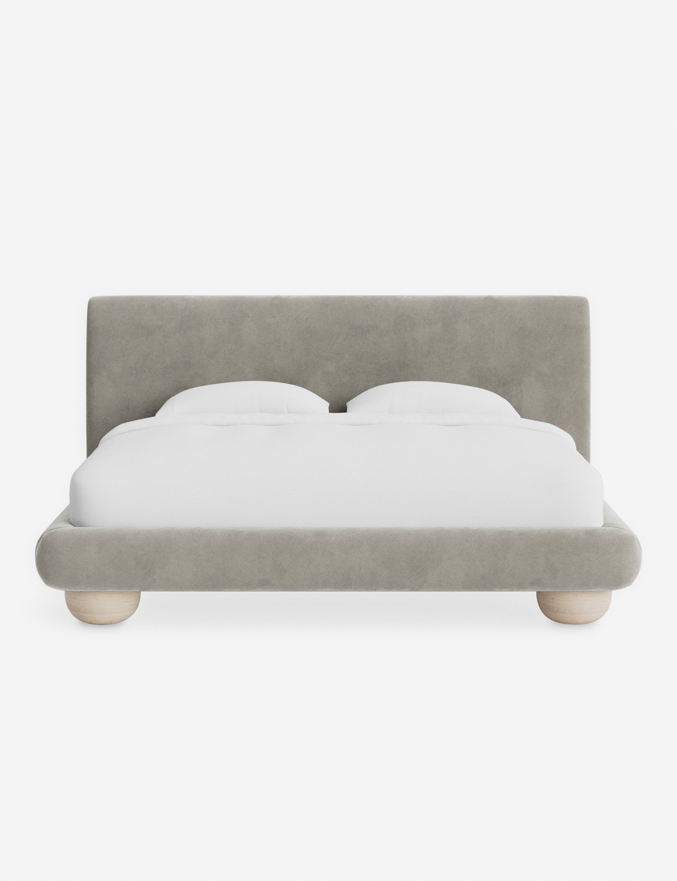 Rivo Platform Bed | Upholstered Frame, Light Wood Grain Base