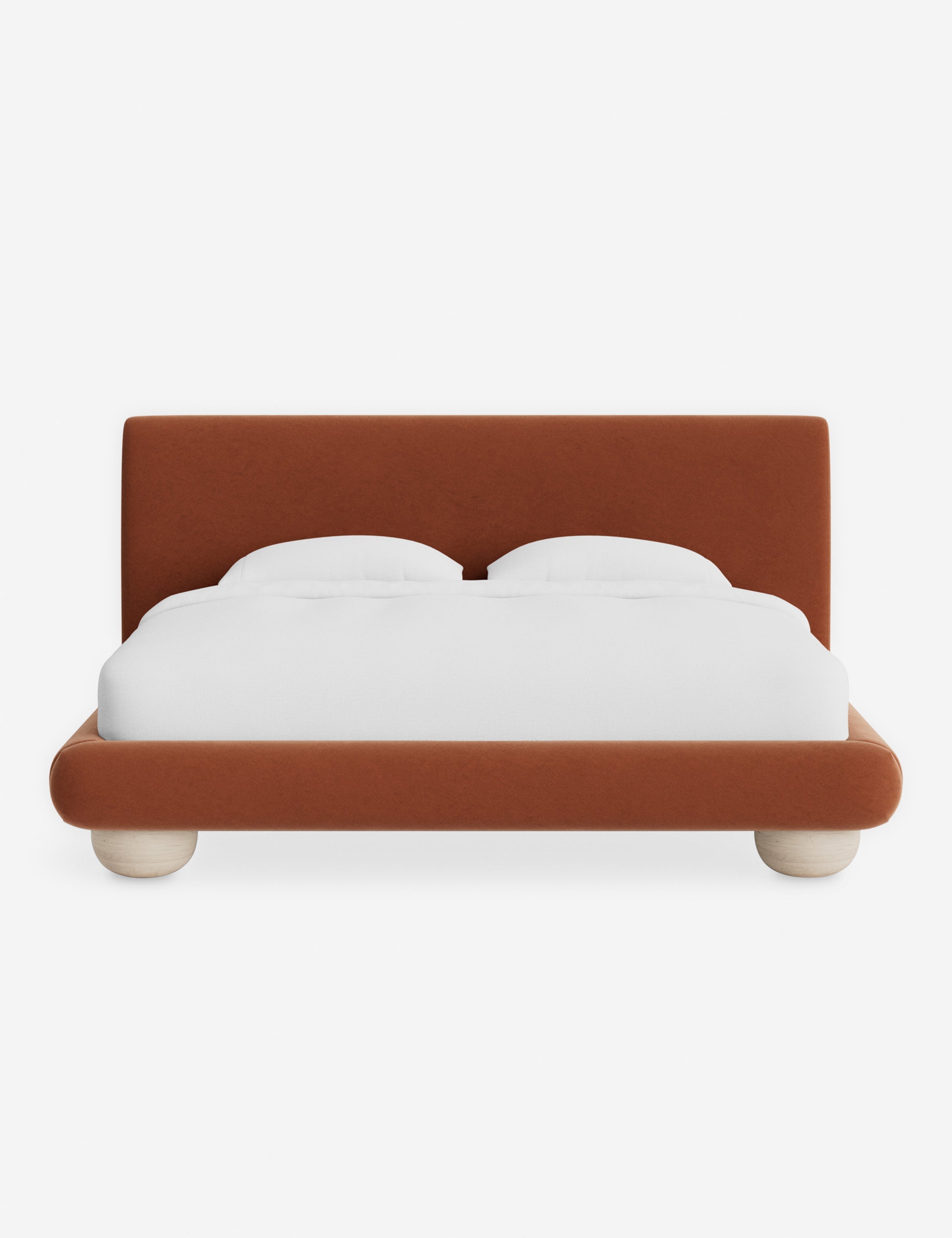 Rivo Platform Bed | Upholstered Frame, Light Wood Grain Base