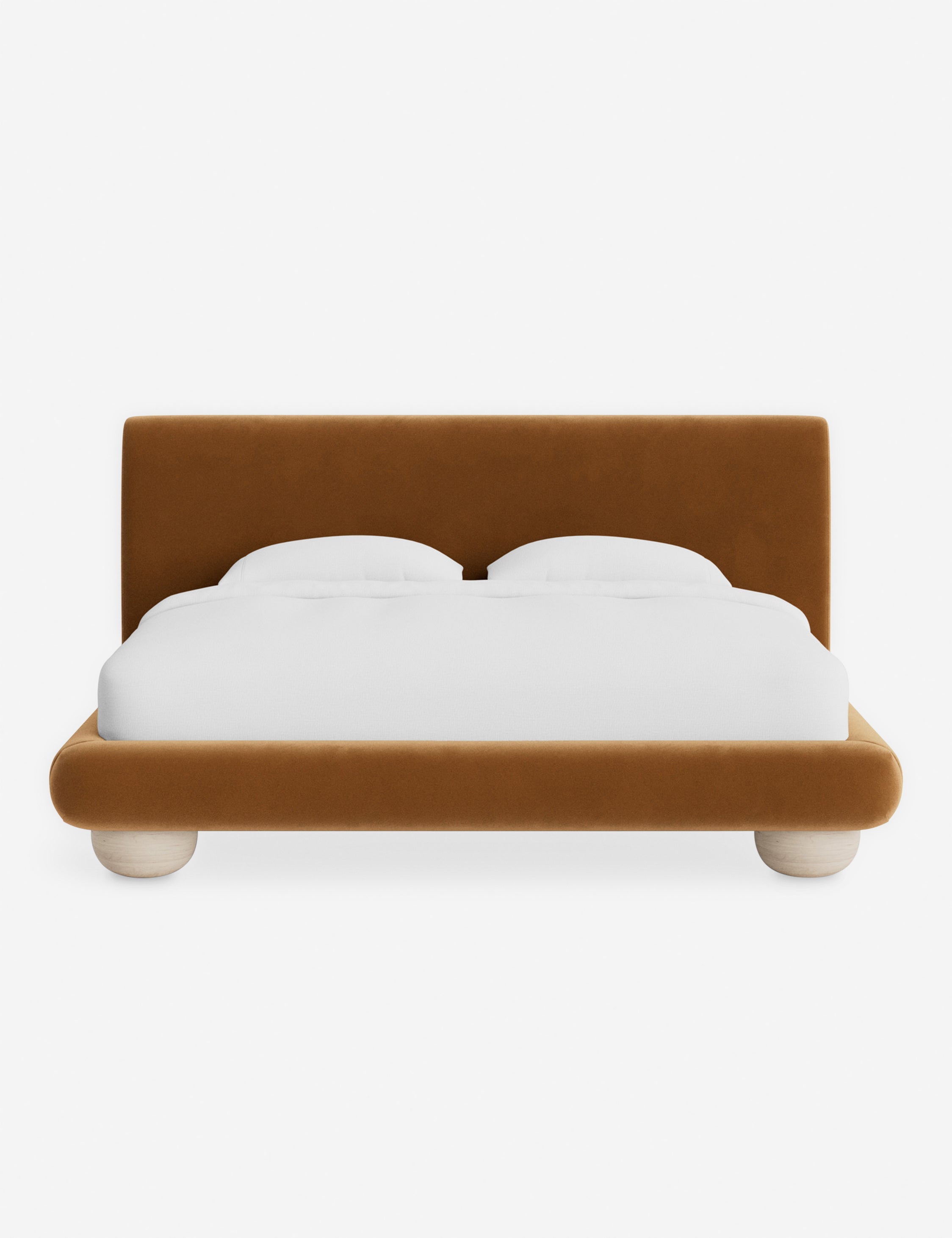 Rivo Platform Bed | Upholstered Frame, Light Wood Grain Base