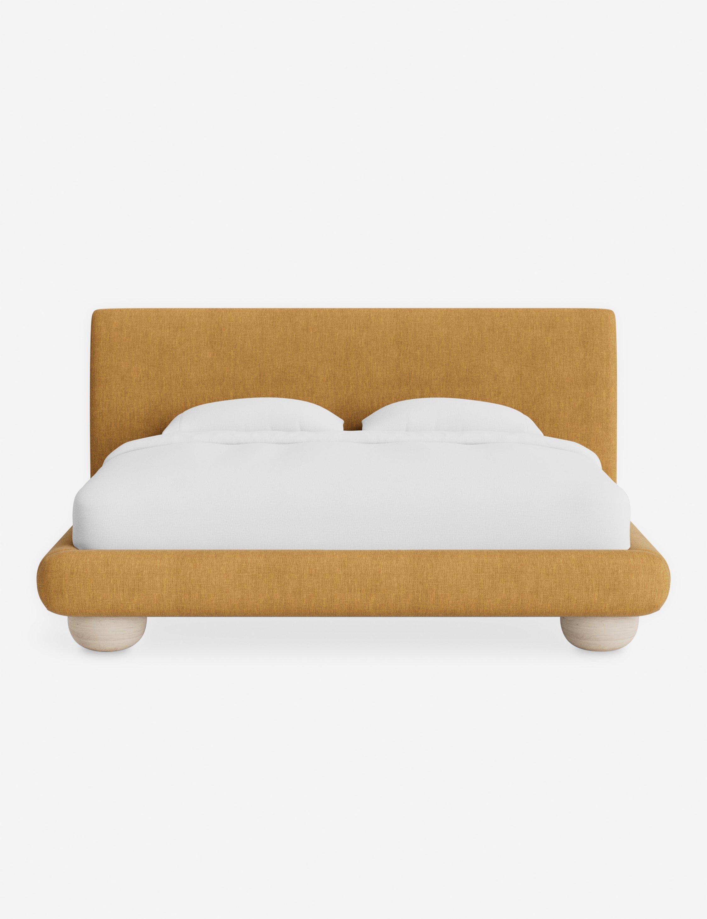 Rivo Platform Bed | Upholstered Frame, Light Wood Grain Base