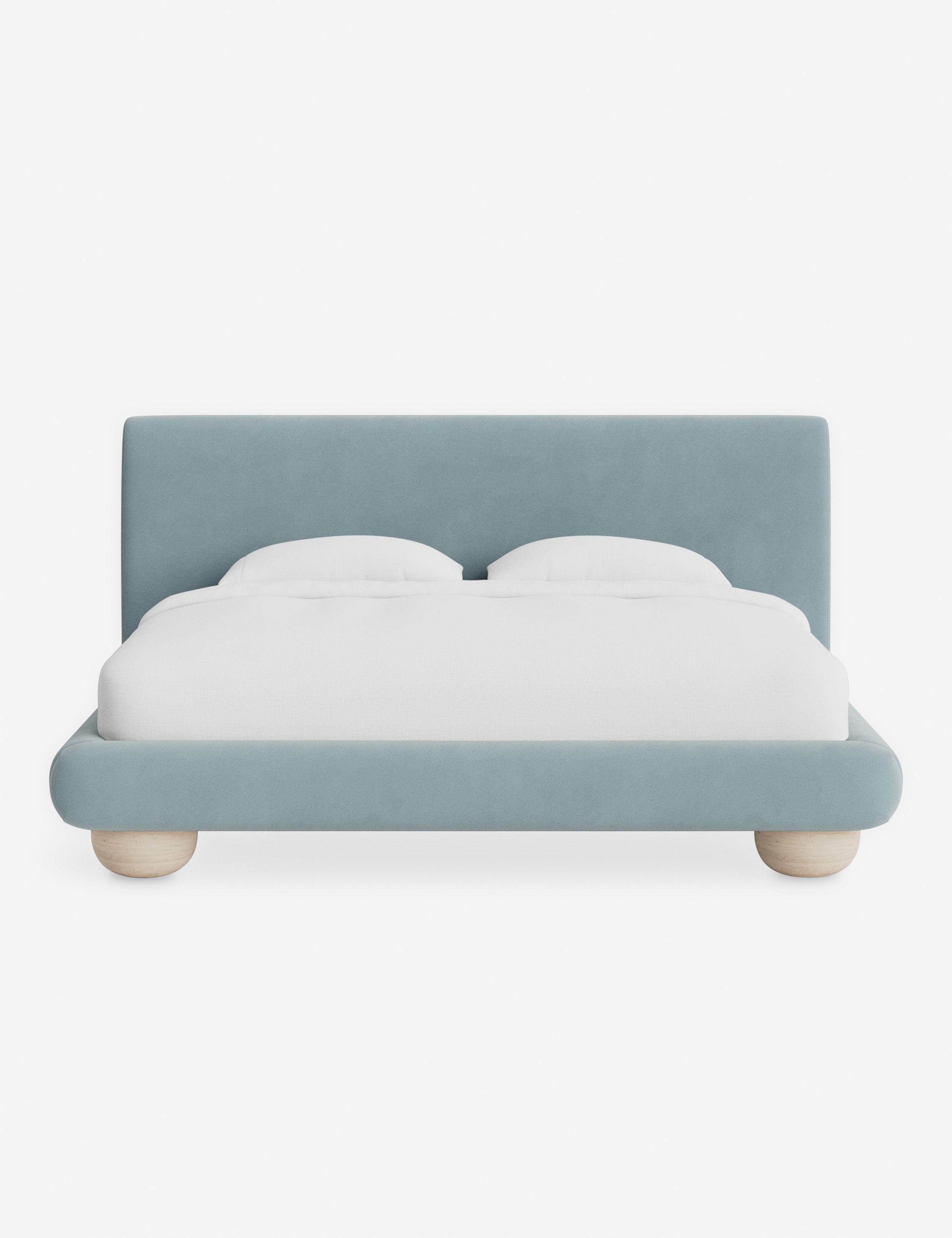 Rivo Platform Bed | Upholstered Frame, Light Wood Grain Base