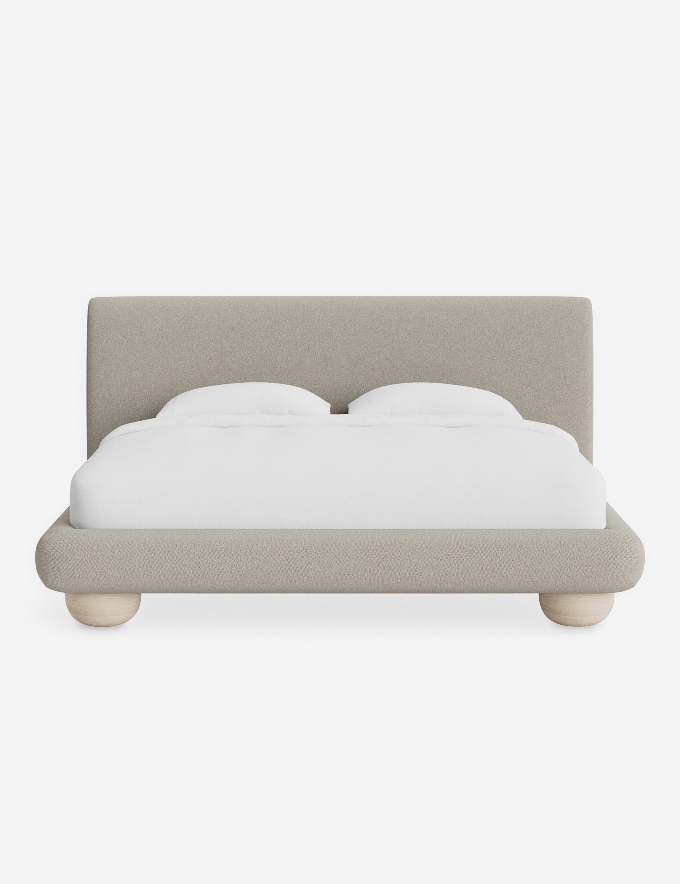 Rivo Platform Bed | Upholstered Frame, Light Wood Grain Base