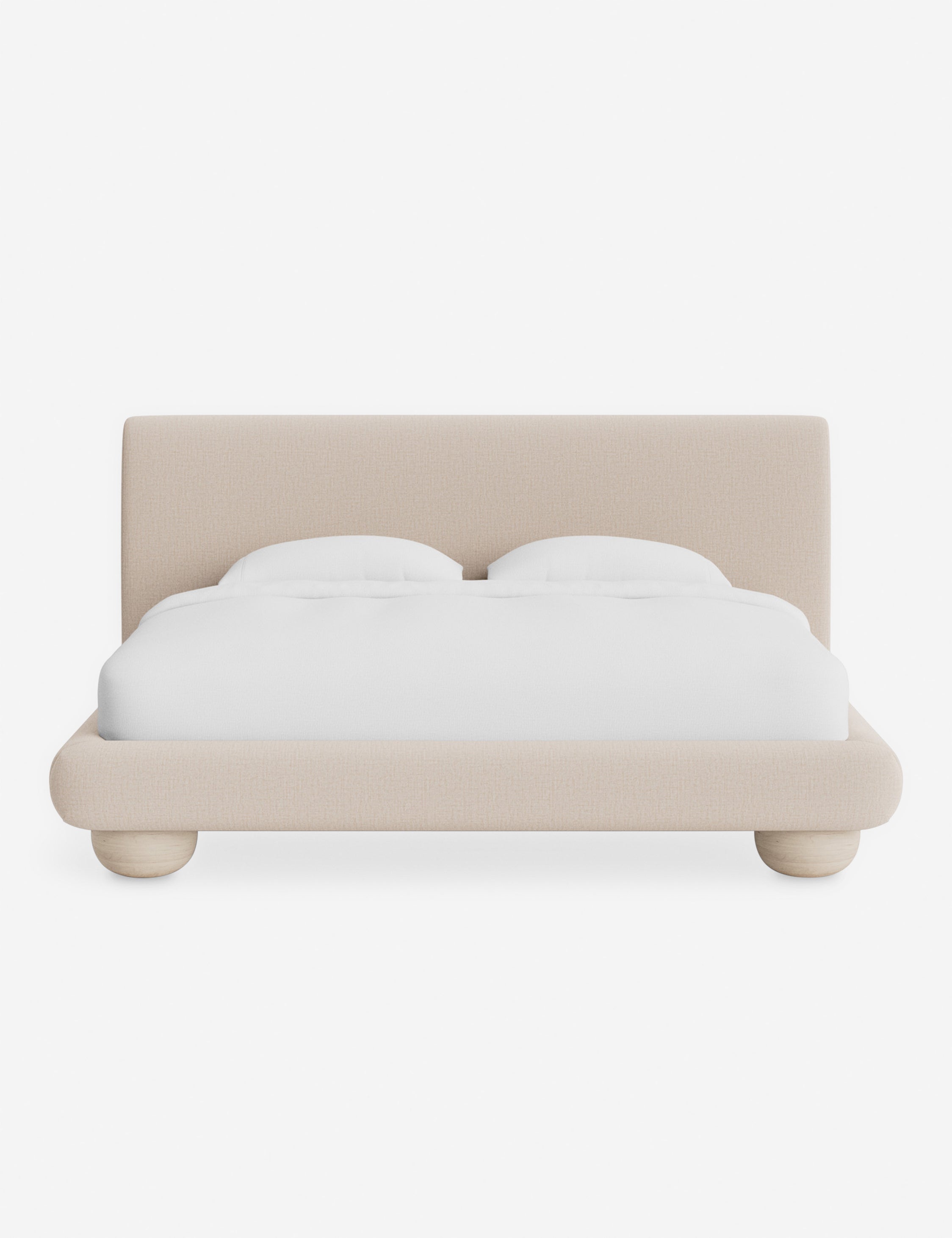 Rivo Platform Bed | Upholstered Frame, Light Wood Grain Base