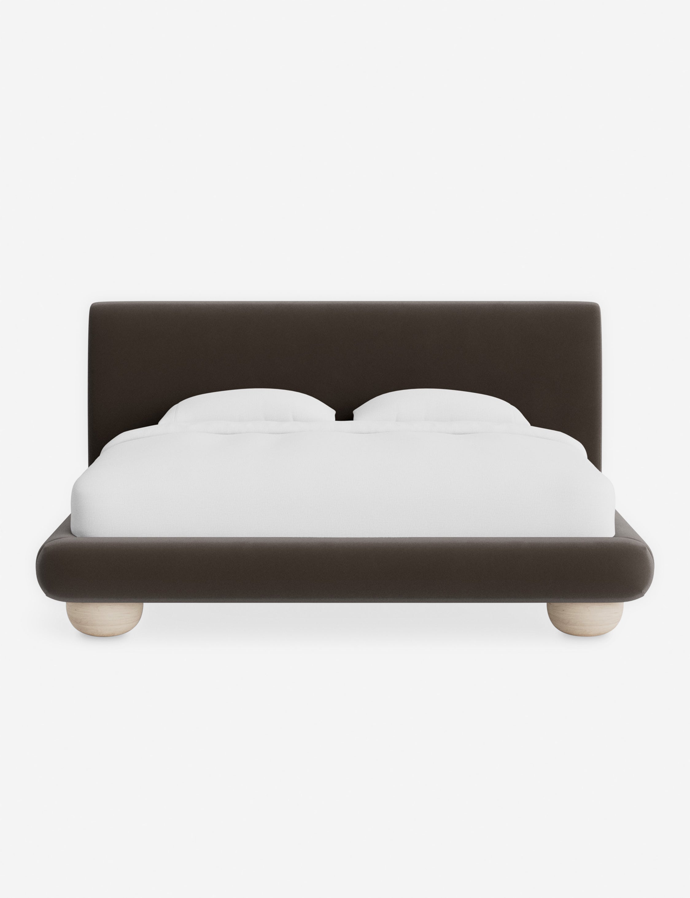 Rivo Platform Bed | Upholstered Frame, Light Wood Grain Base