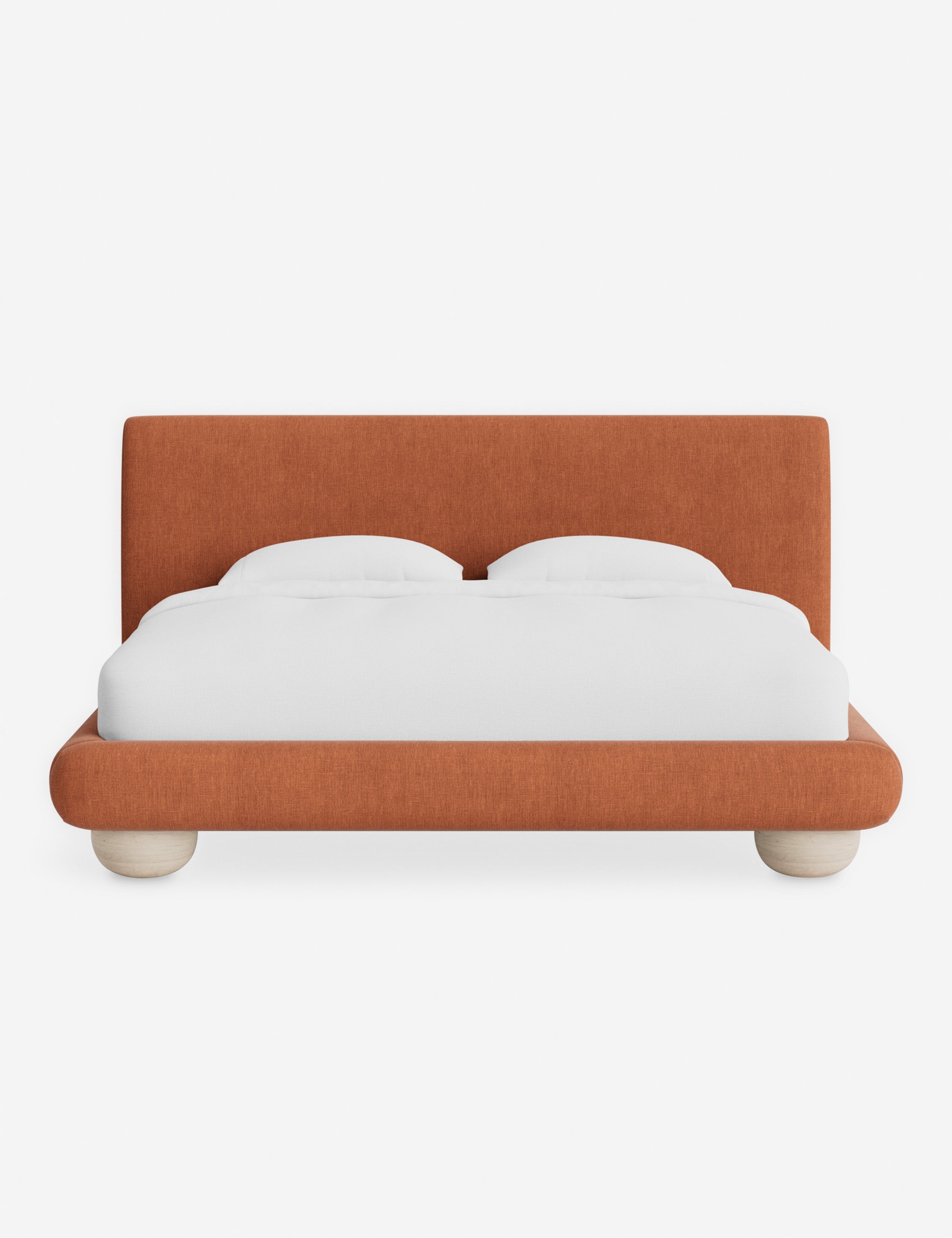 Rivo Platform Bed | Upholstered Frame, Light Wood Grain Base