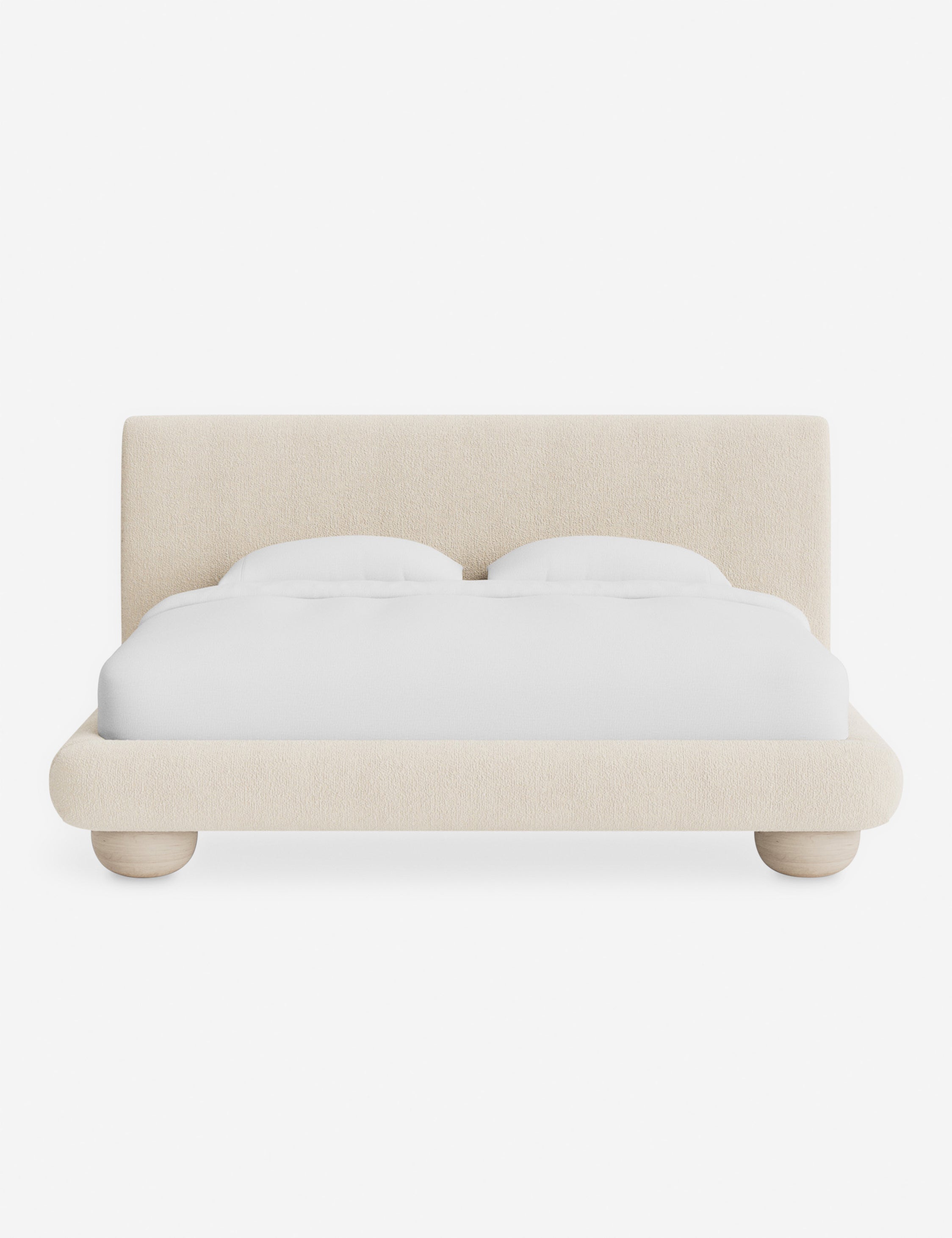 Rivo Platform Bed | Upholstered Frame, Light Wood Grain Base