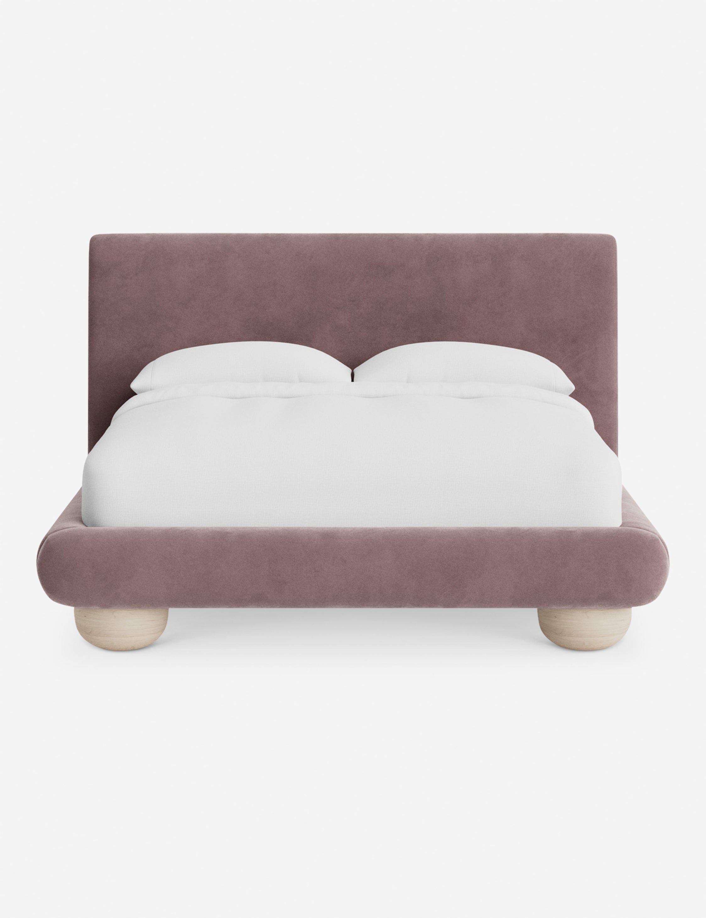 Rivo Platform Bed | Upholstered Frame, Light Wood Grain Base