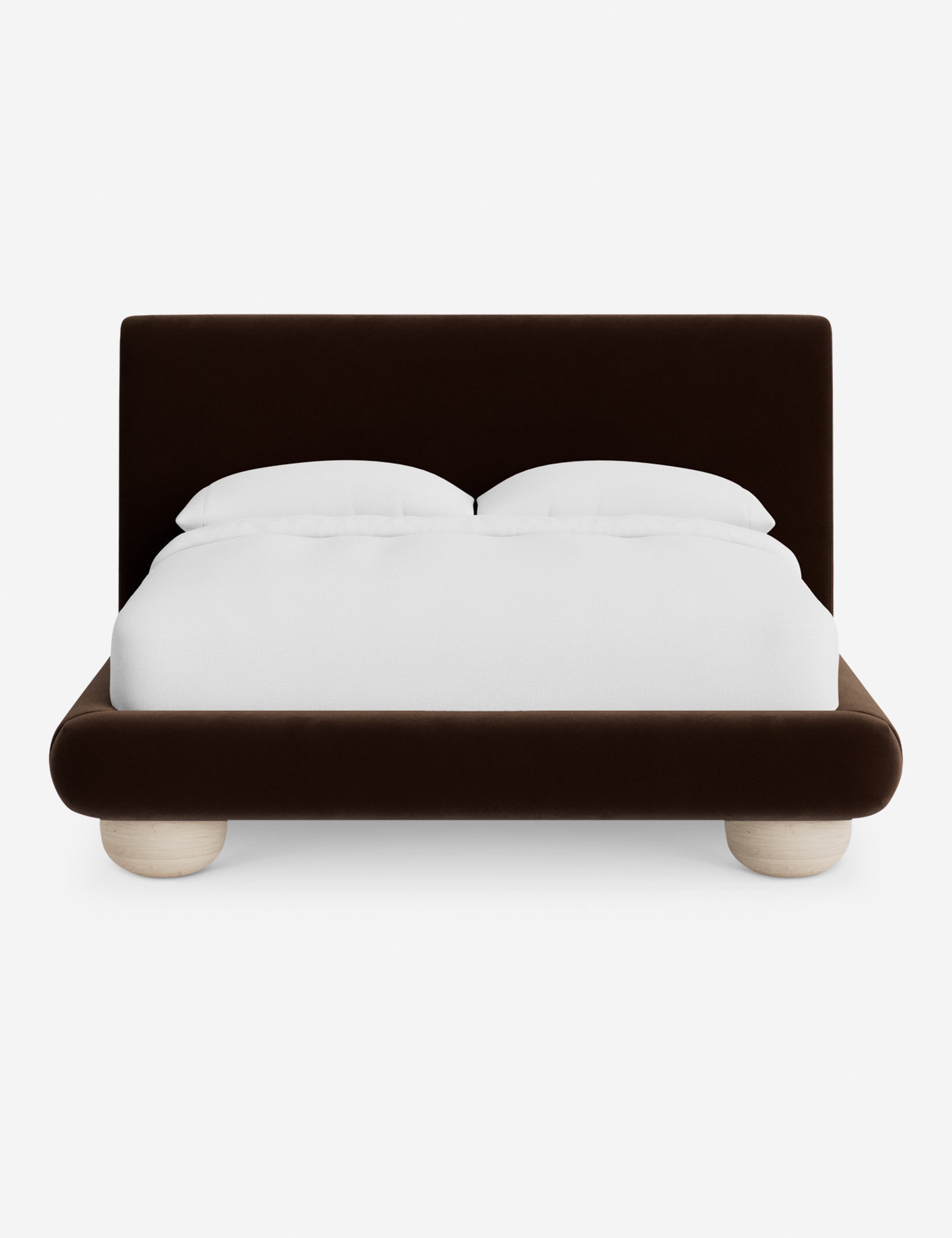 Rivo Platform Bed | Upholstered Frame, Light Wood Grain Base