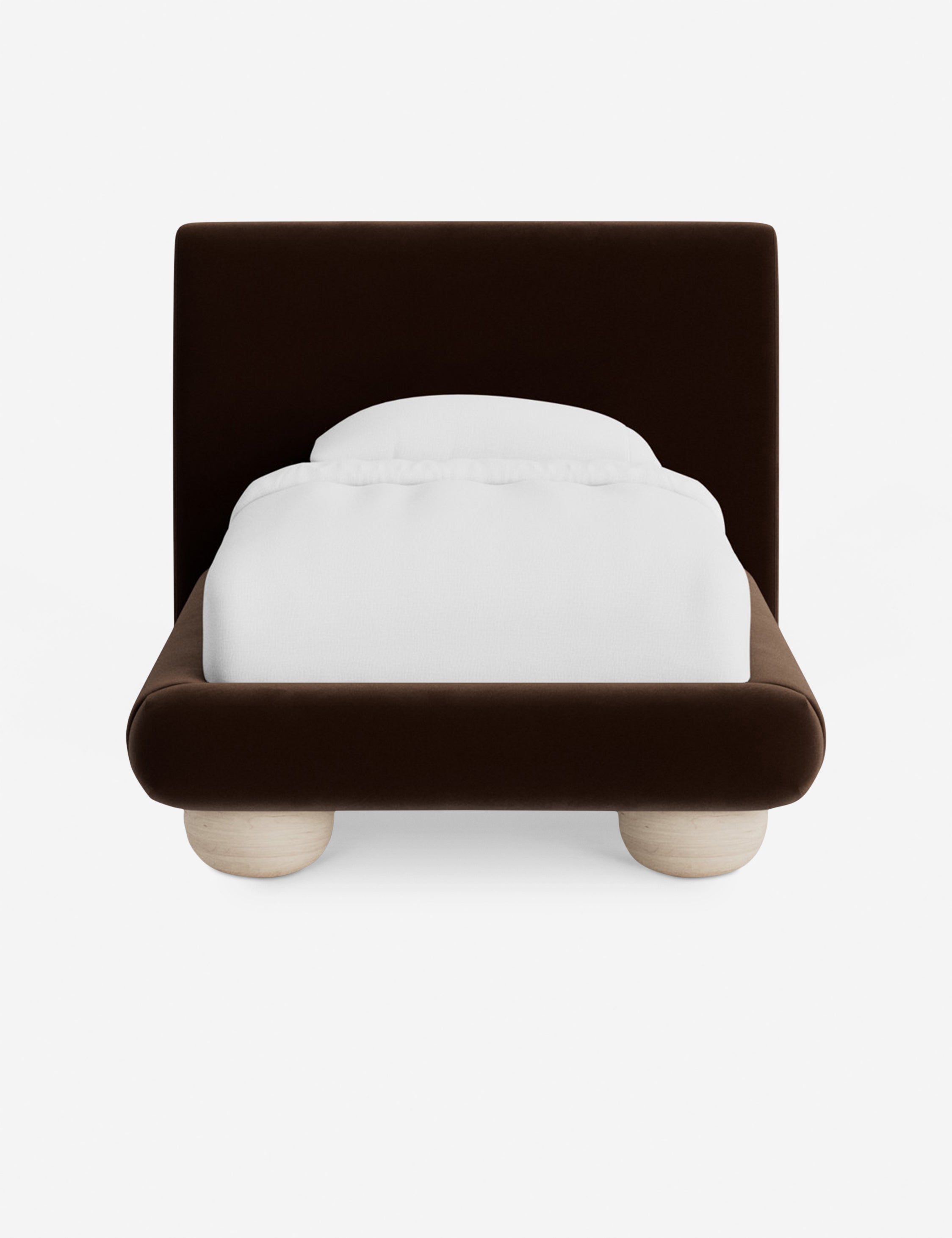 Rivo Platform Bed | Upholstered Frame, Light Wood Grain Base