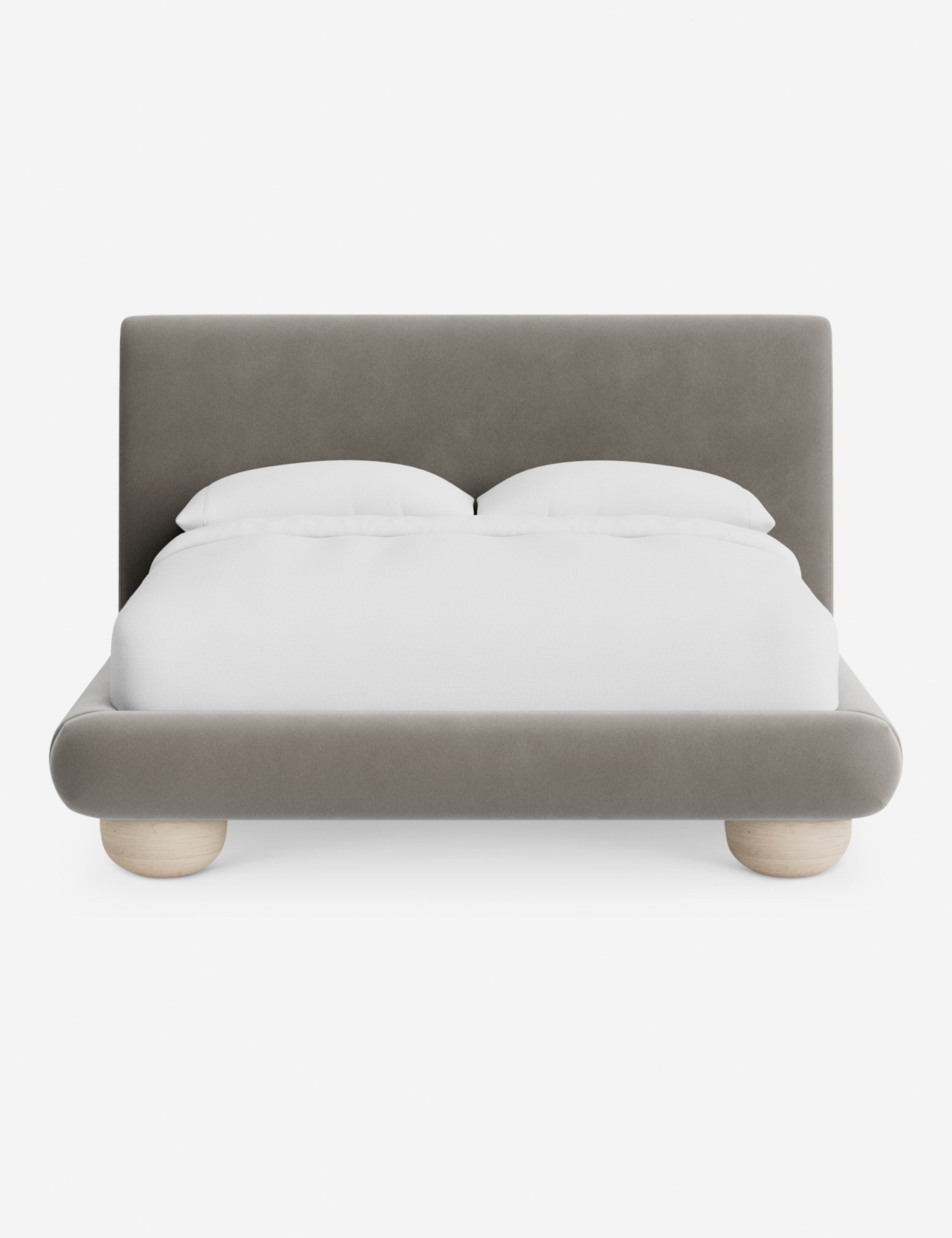 Rivo Platform Bed | Upholstered Frame, Light Wood Grain Base