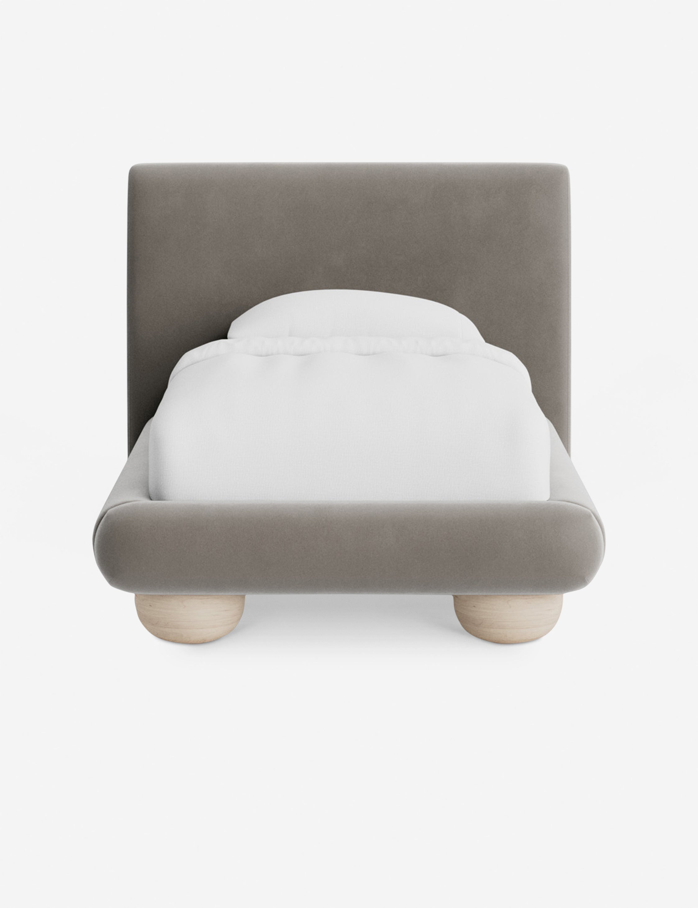 Rivo Platform Bed | Upholstered Frame, Light Wood Grain Base