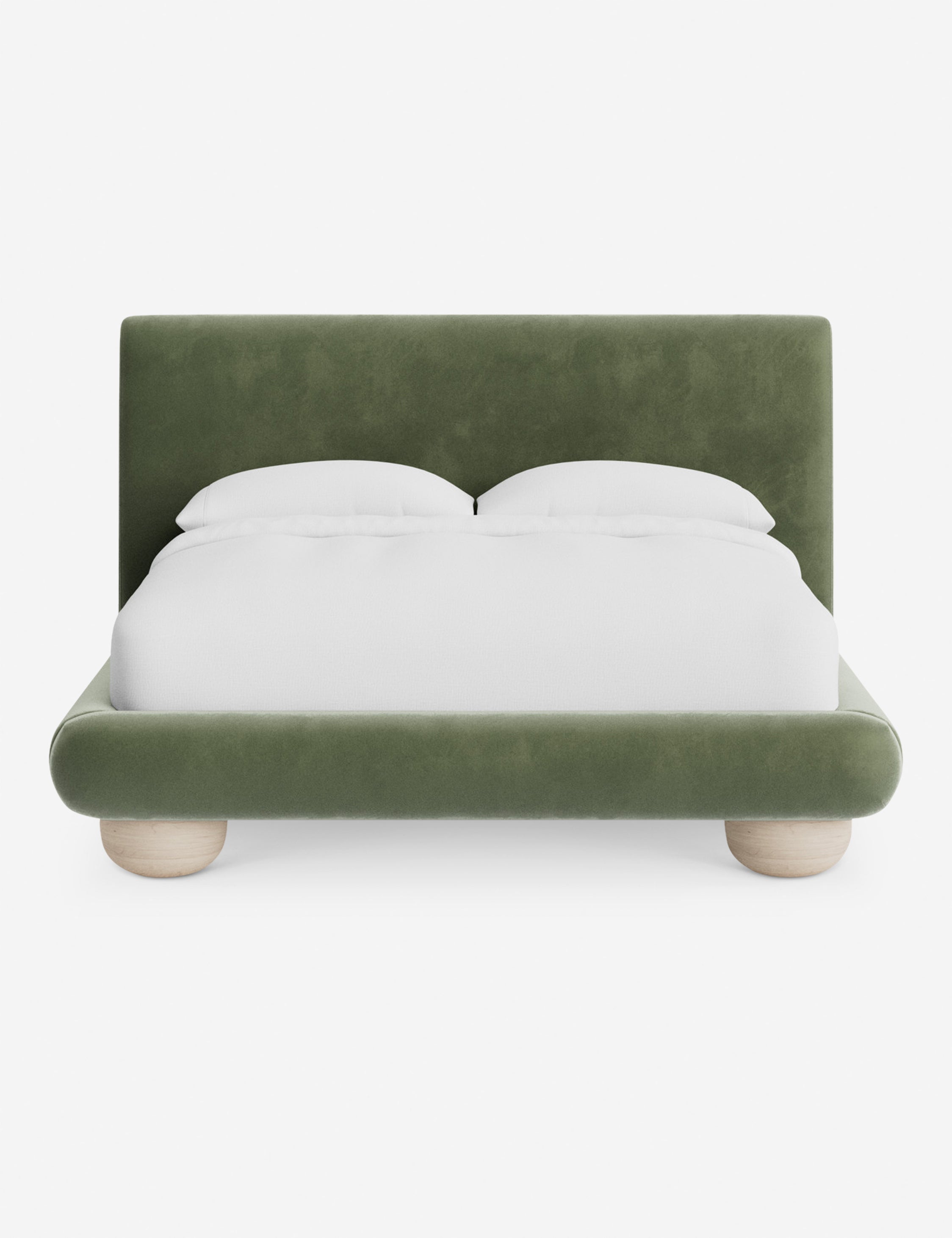 Rivo Platform Bed | Upholstered Frame, Light Wood Grain Base