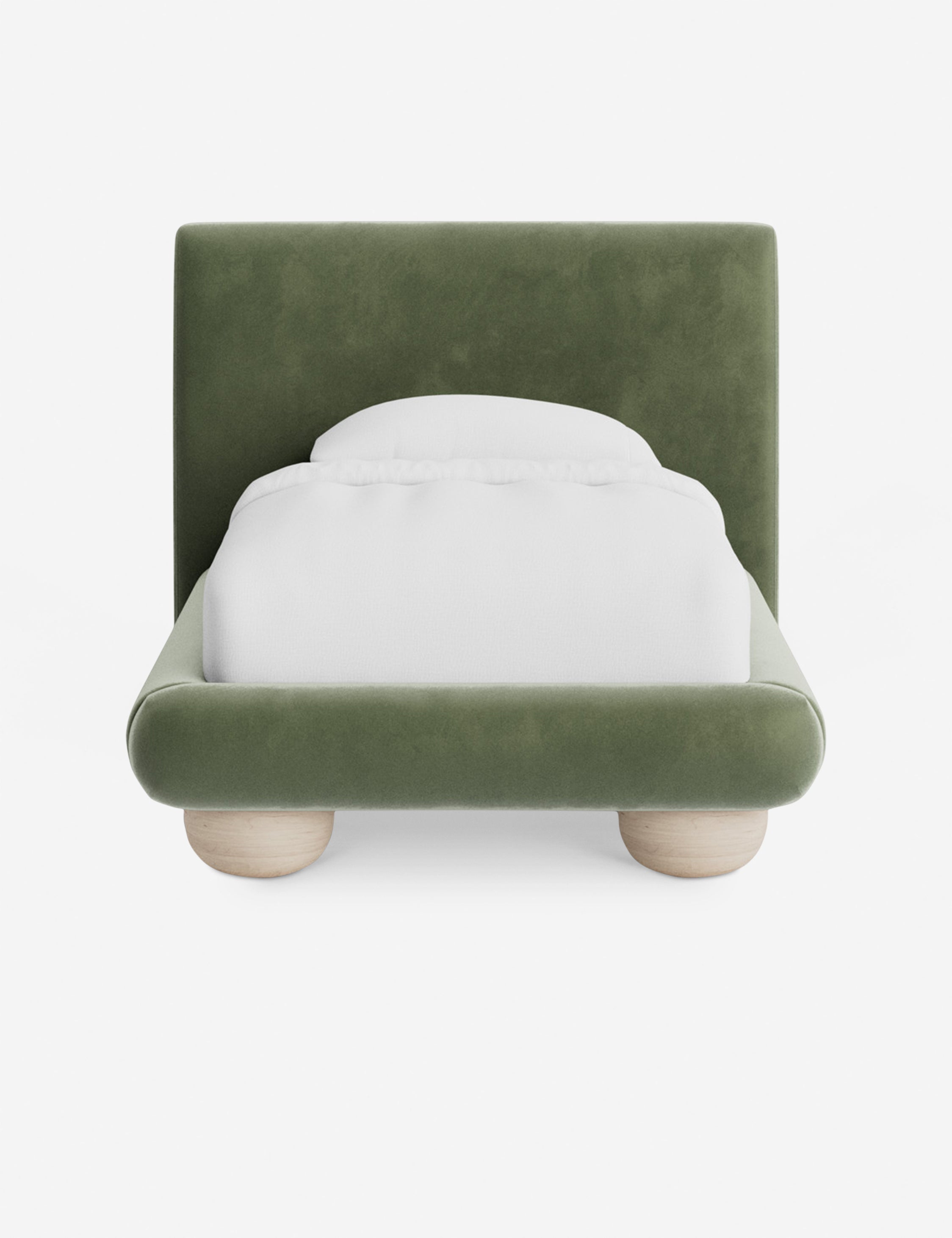 Rivo Platform Bed | Upholstered Frame, Light Wood Grain Base