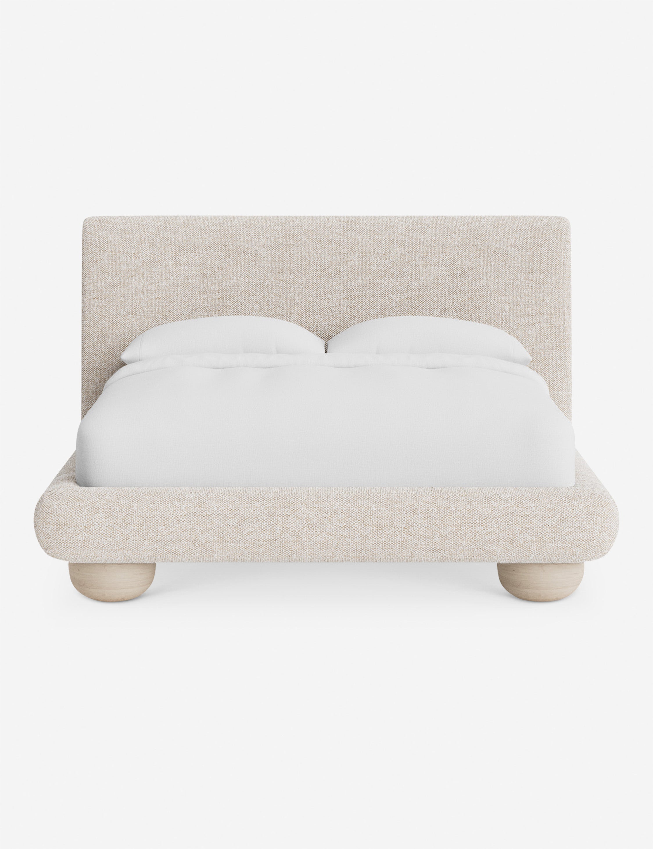 Rivo Platform Bed | Upholstered Frame, Light Wood Grain Base