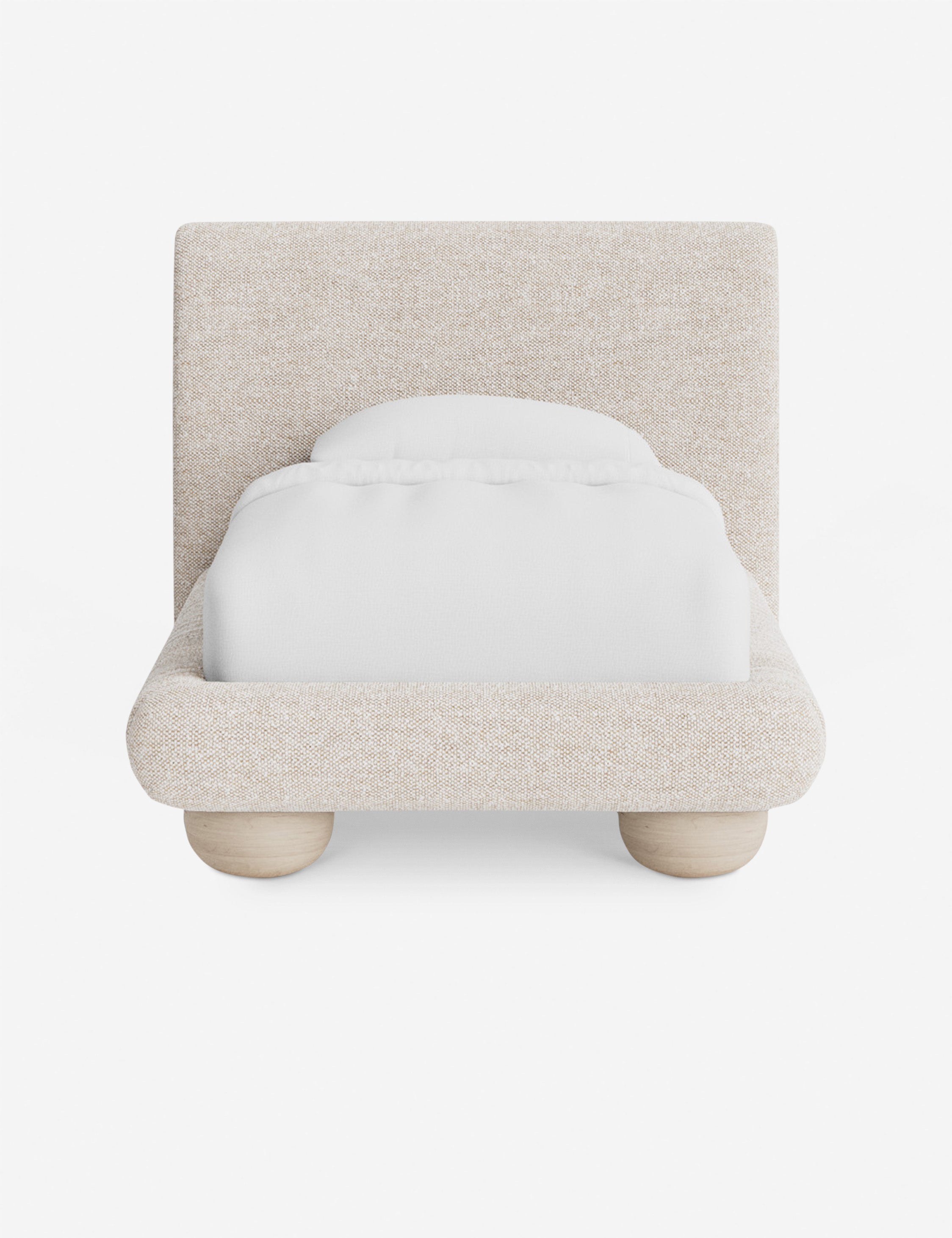 Rivo Platform Bed | Upholstered Frame, Light Wood Grain Base