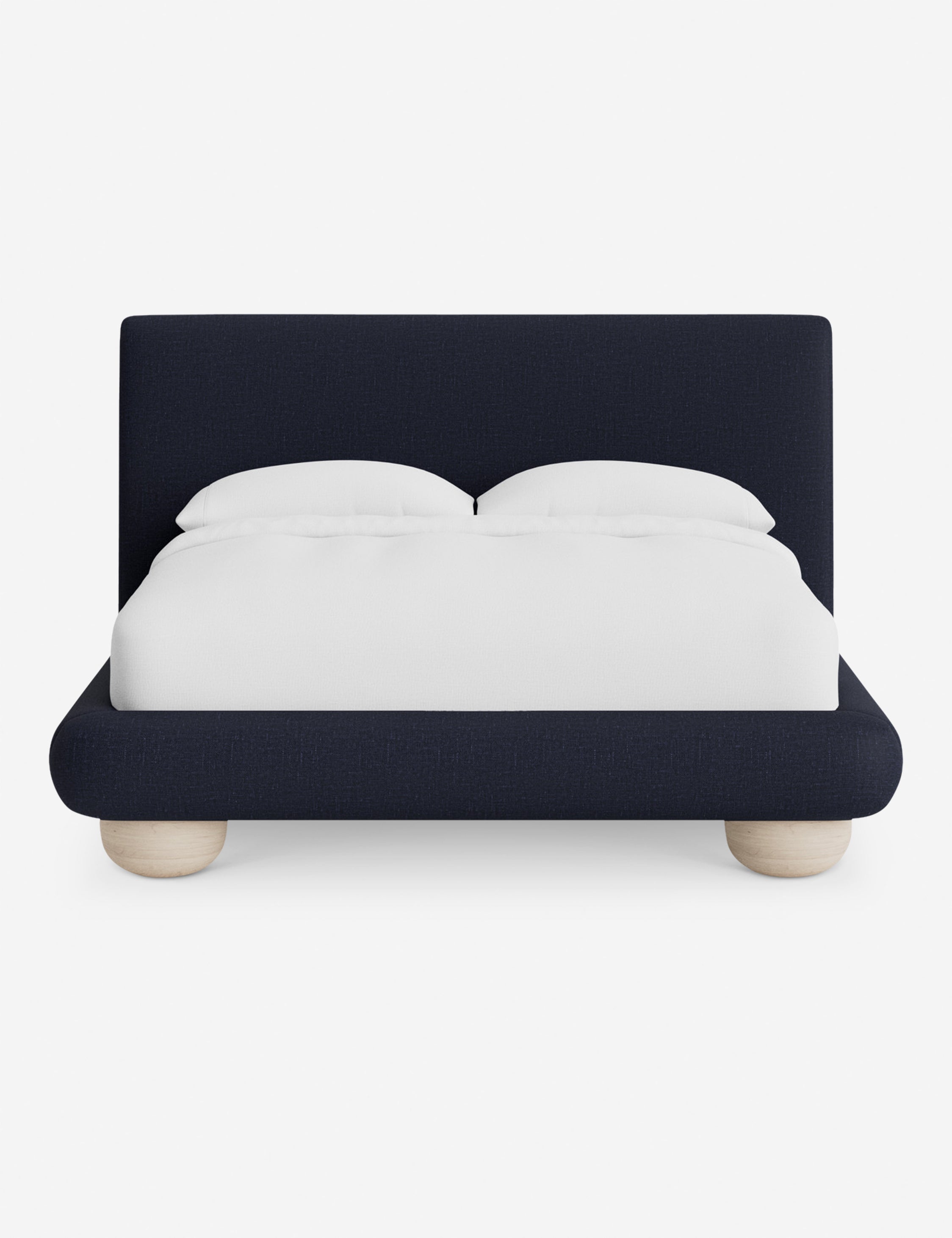 Rivo Platform Bed | Upholstered Frame, Light Wood Grain Base