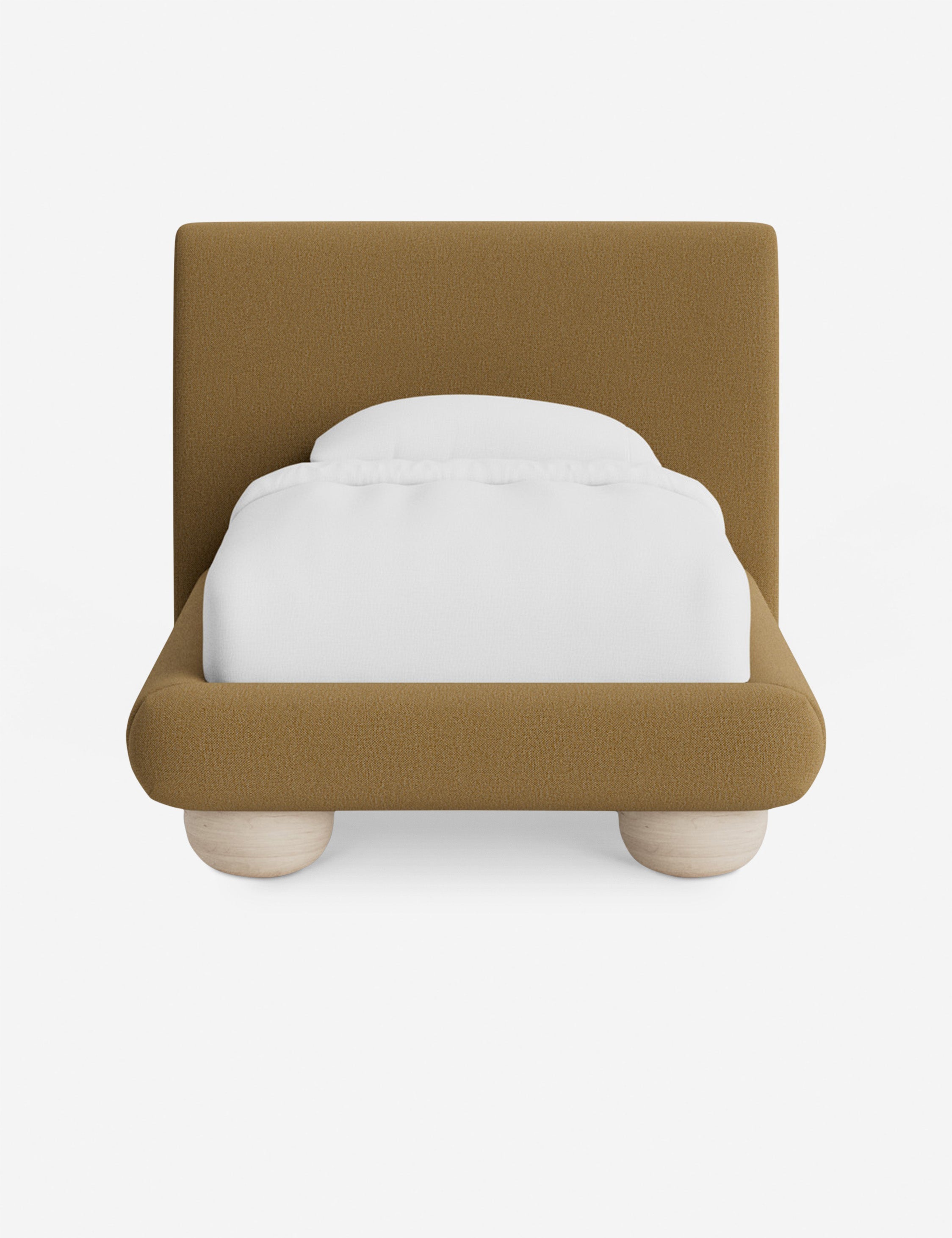 Rivo Platform Bed | Upholstered Frame, Light Wood Grain Base