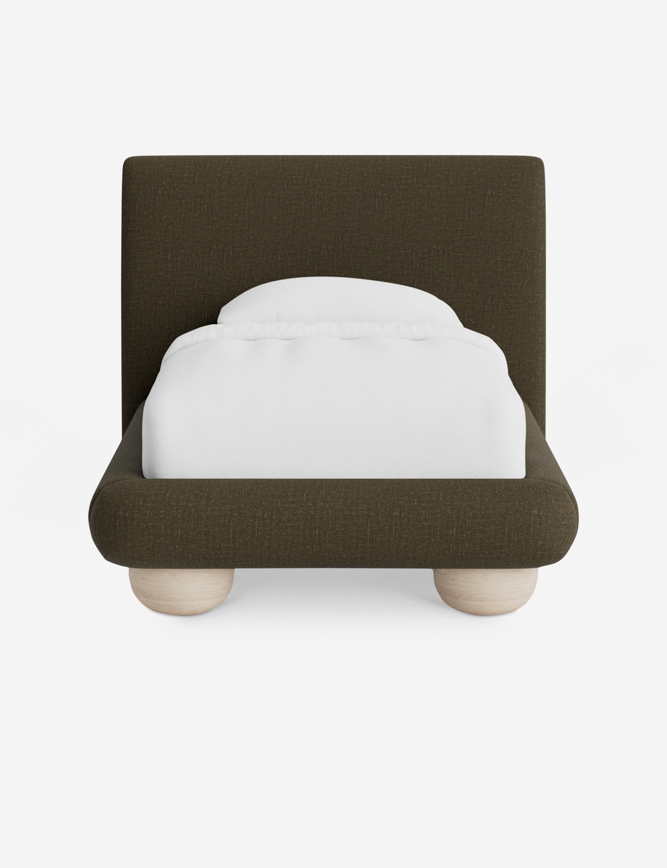 Rivo Platform Bed | Upholstered Frame, Light Wood Grain Base