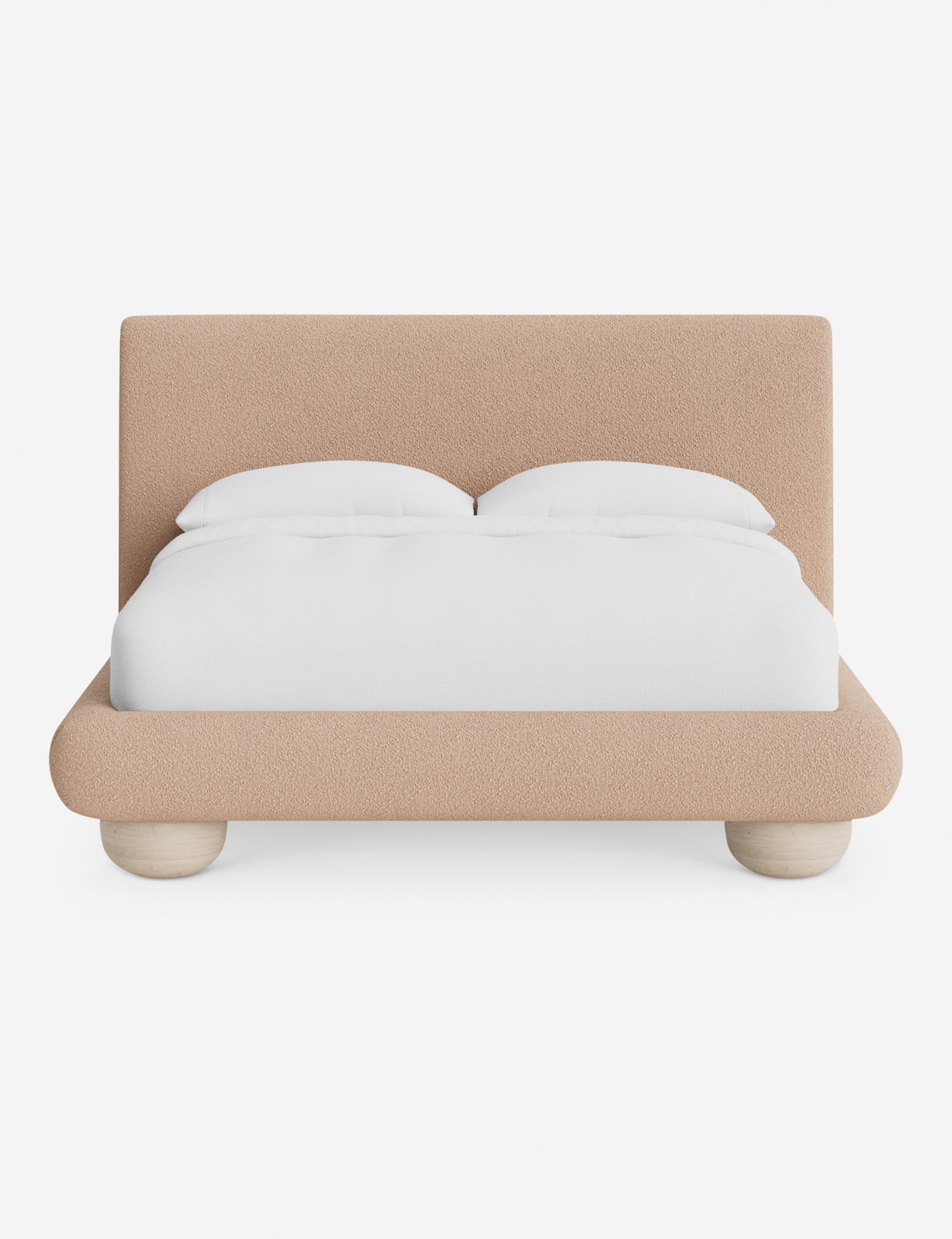 Rivo Platform Bed | Upholstered Frame, Light Wood Grain Base