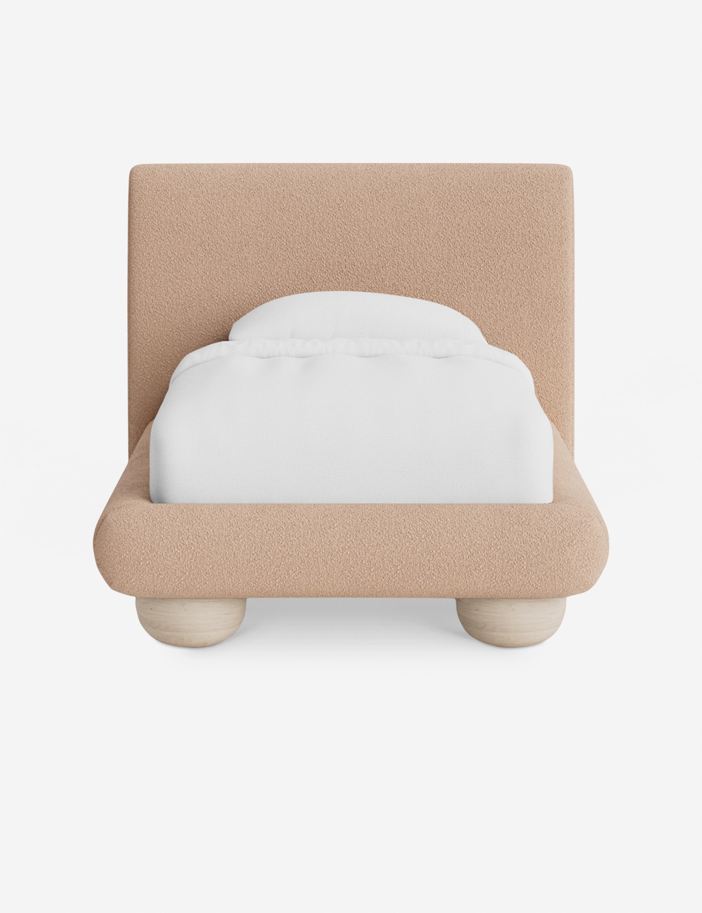 Rivo Platform Bed | Upholstered Frame, Light Wood Grain Base