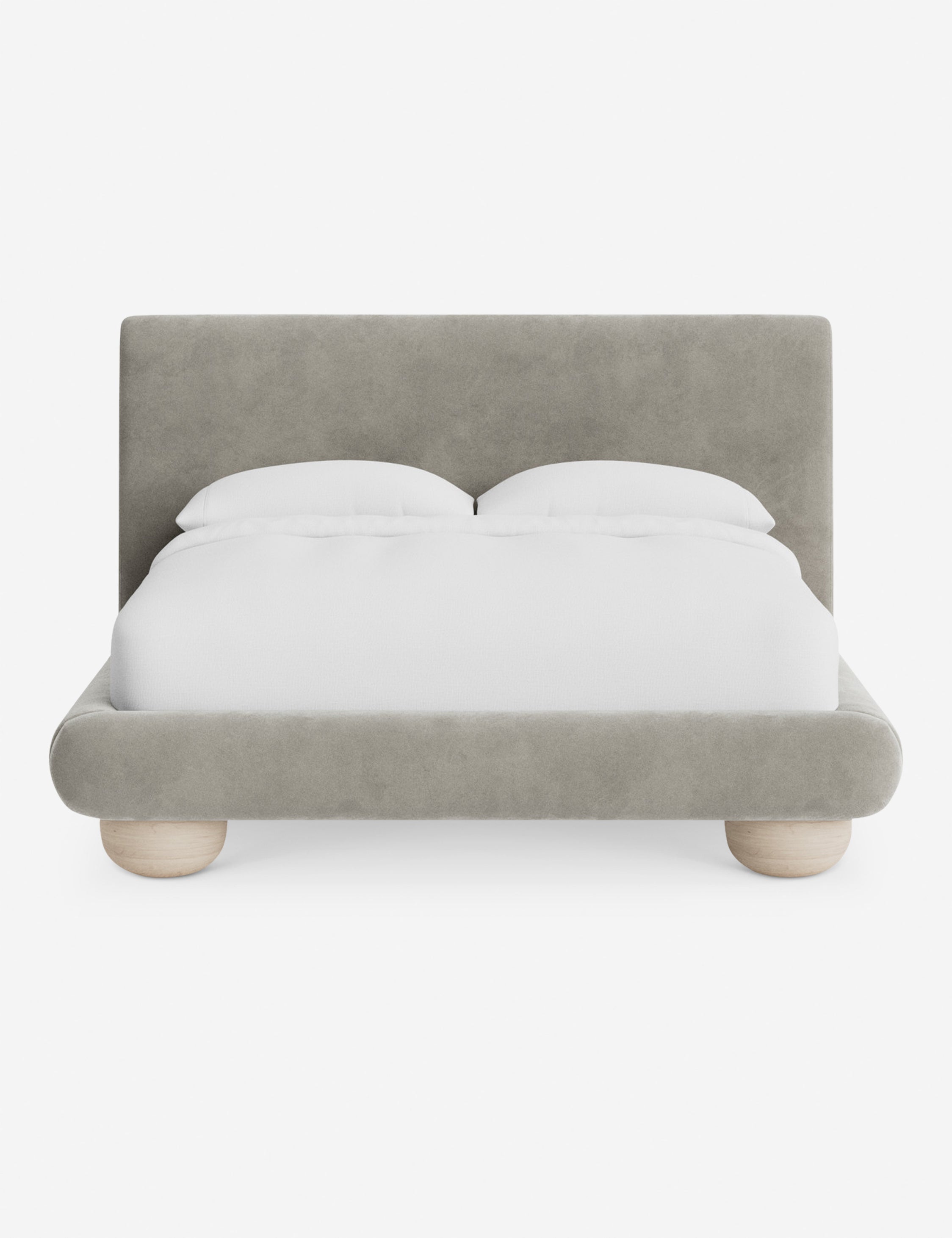 Rivo Platform Bed | Upholstered Frame, Light Wood Grain Base