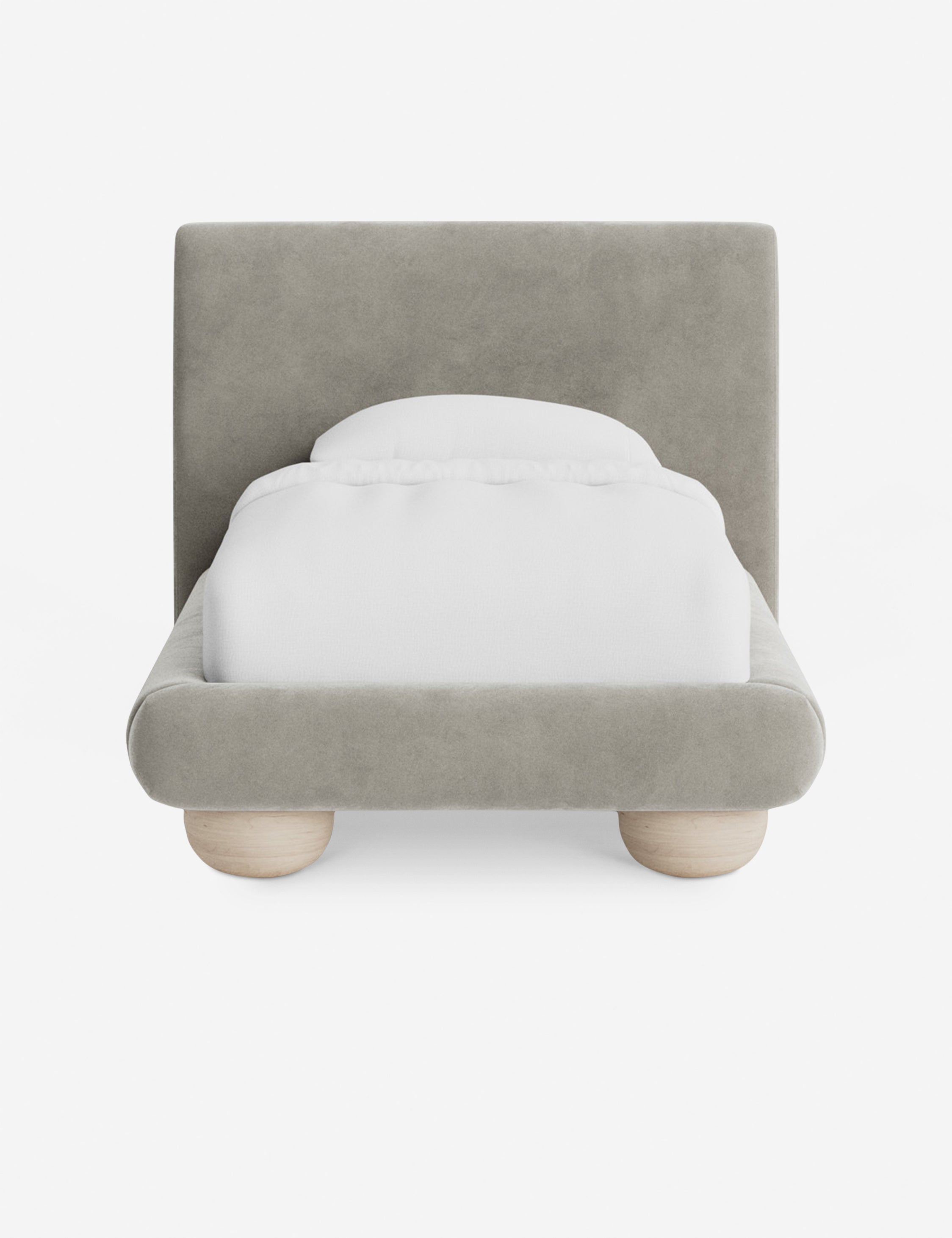 Rivo Platform Bed | Upholstered Frame, Light Wood Grain Base