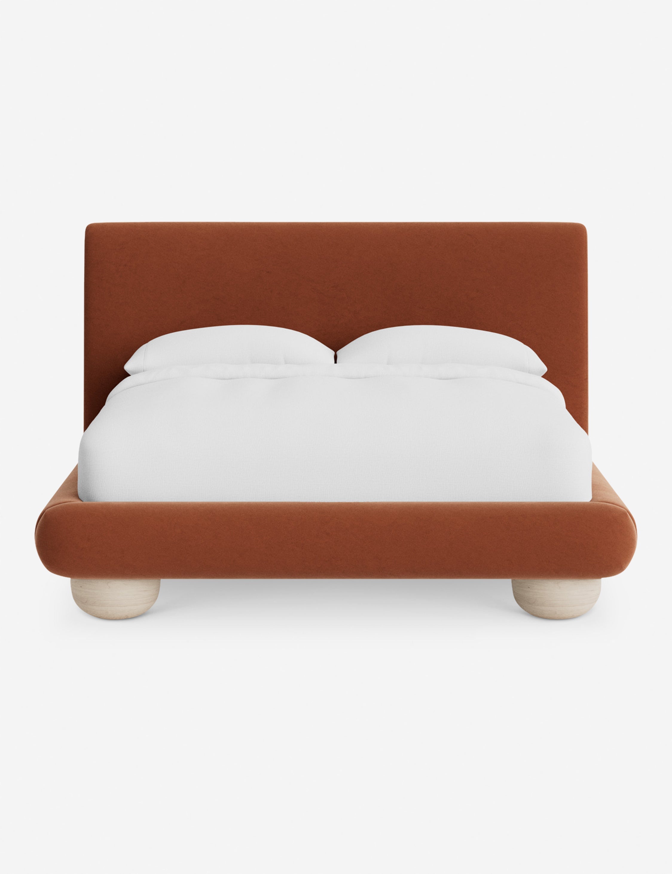 Rivo Platform Bed | Upholstered Frame, Light Wood Grain Base