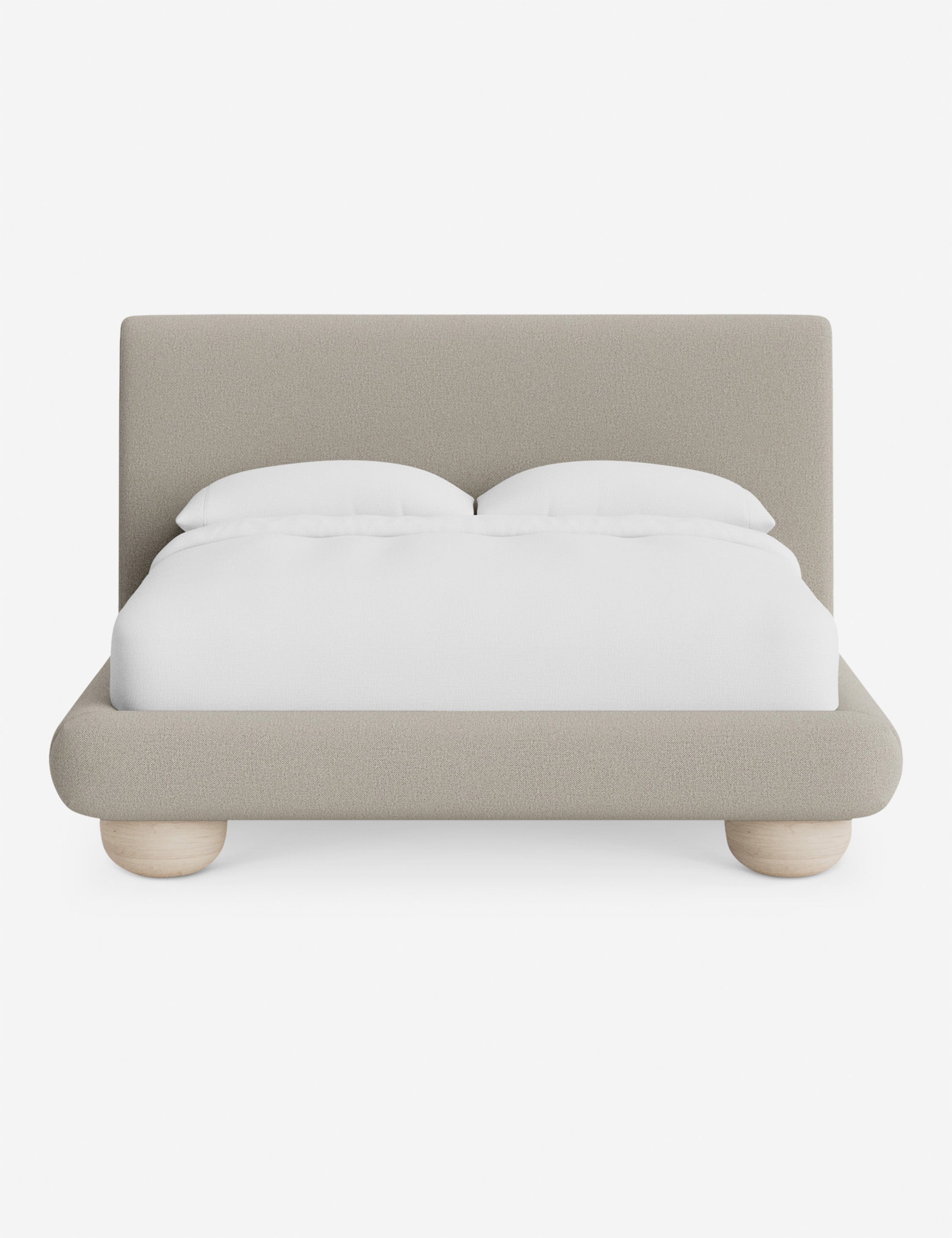 Rivo Platform Bed | Upholstered Frame, Light Wood Grain Base