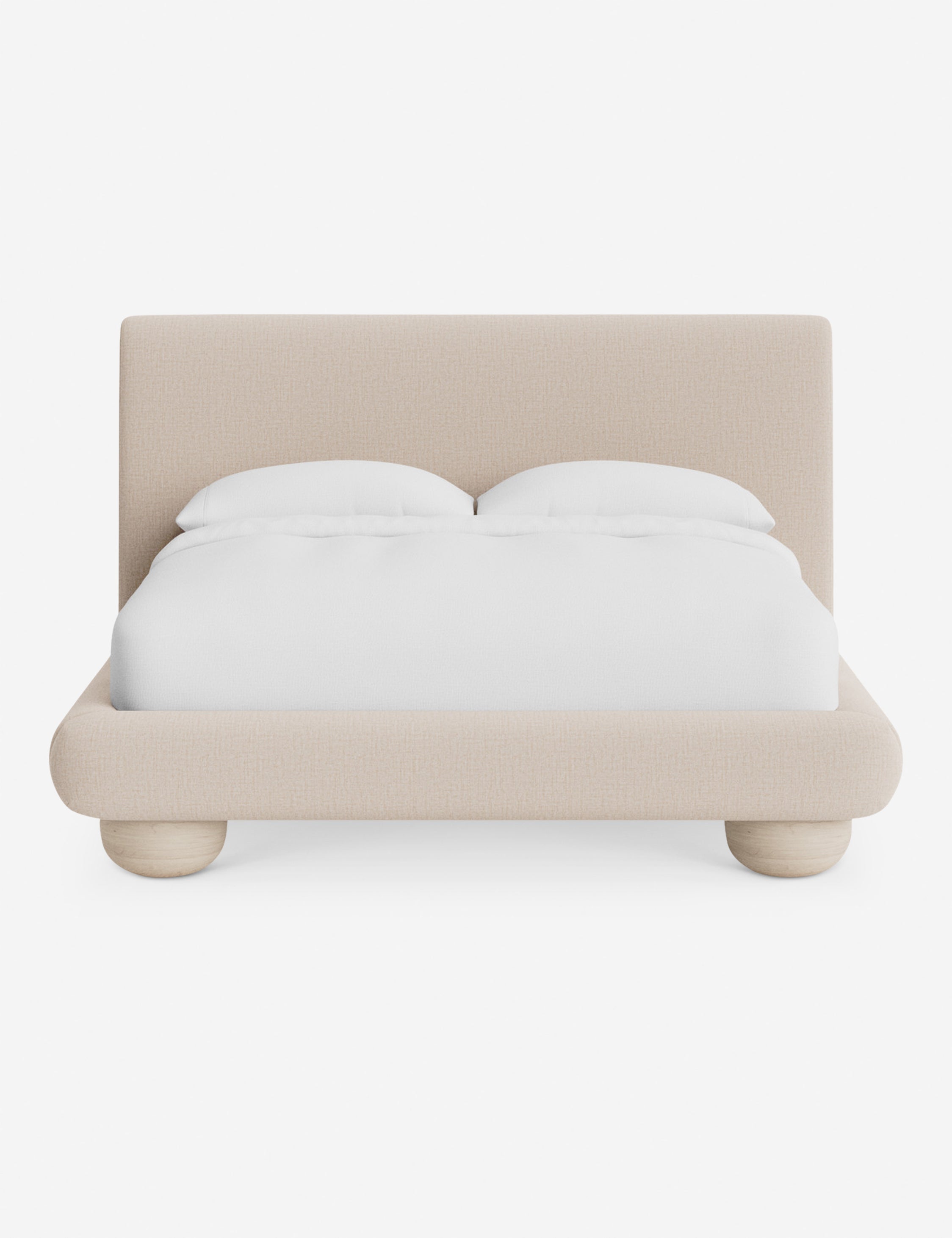 Rivo Platform Bed | Upholstered Frame, Light Wood Grain Base